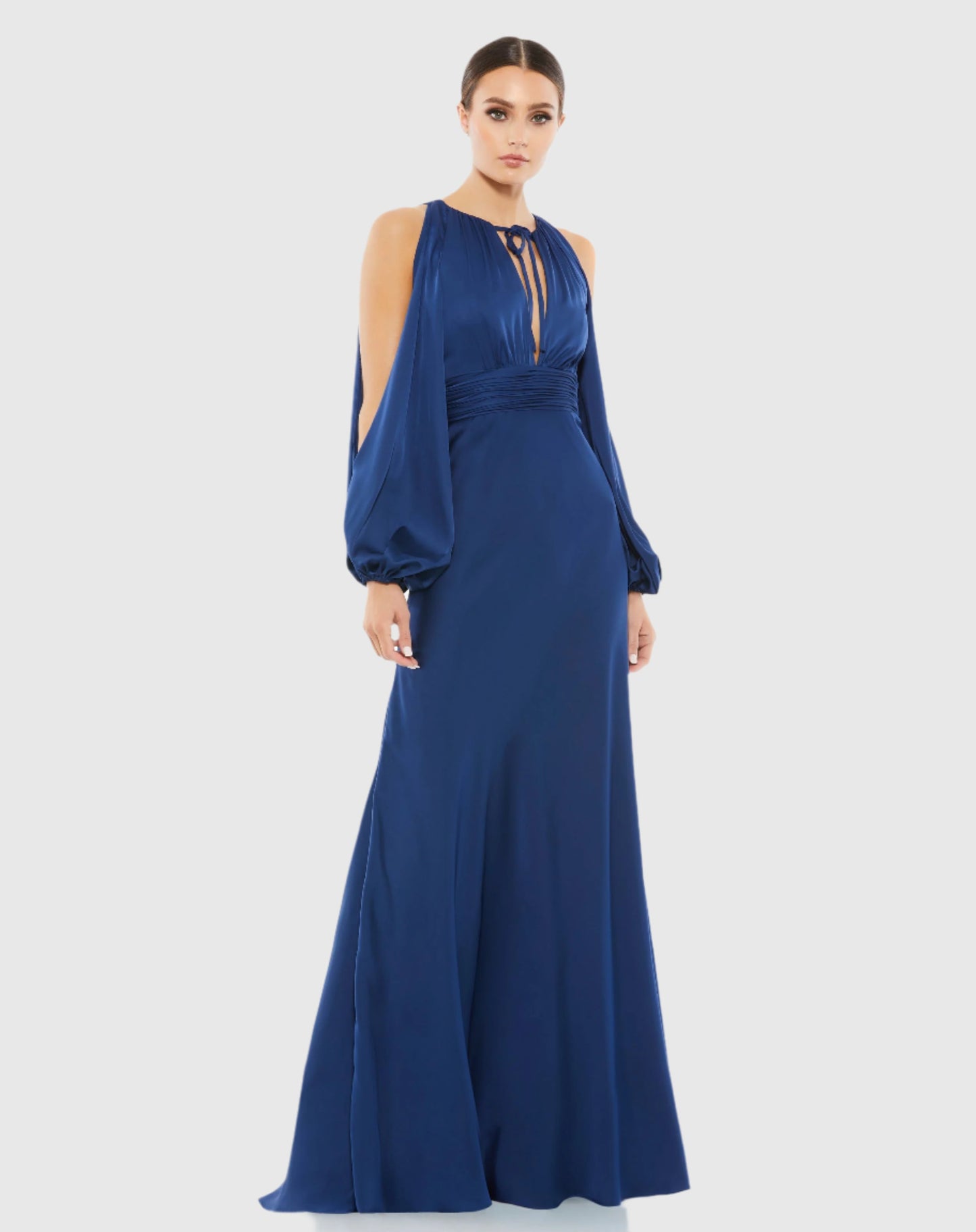 Tied Keyhole Cold Shoulder Bishop Sleeve Gown - FINAL SALE