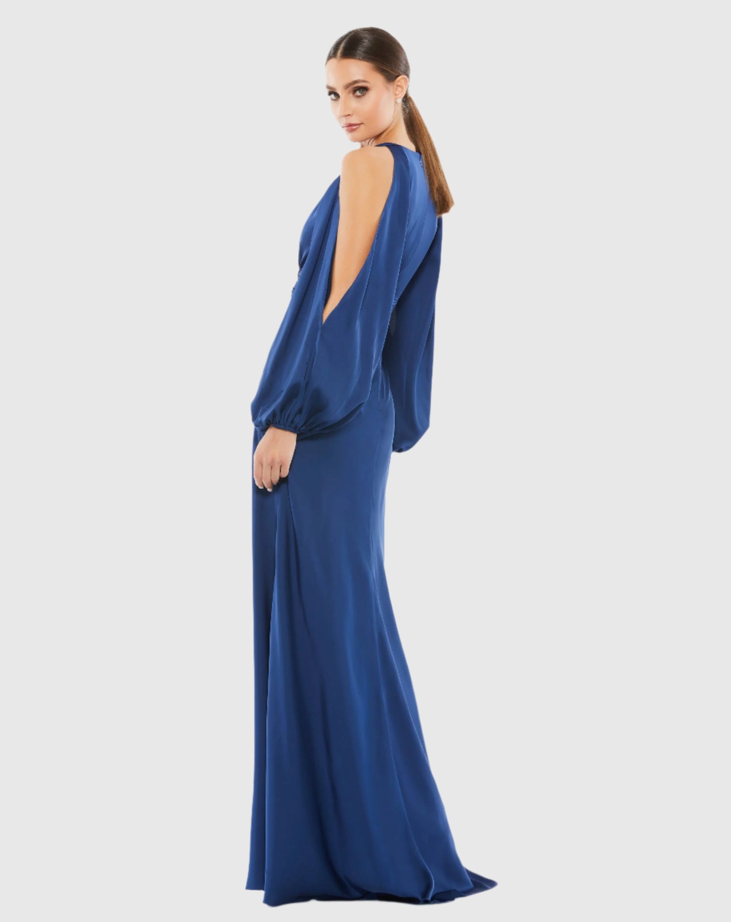 Tied Keyhole Cold Shoulder Bishop Sleeve Gown - FINAL SALE