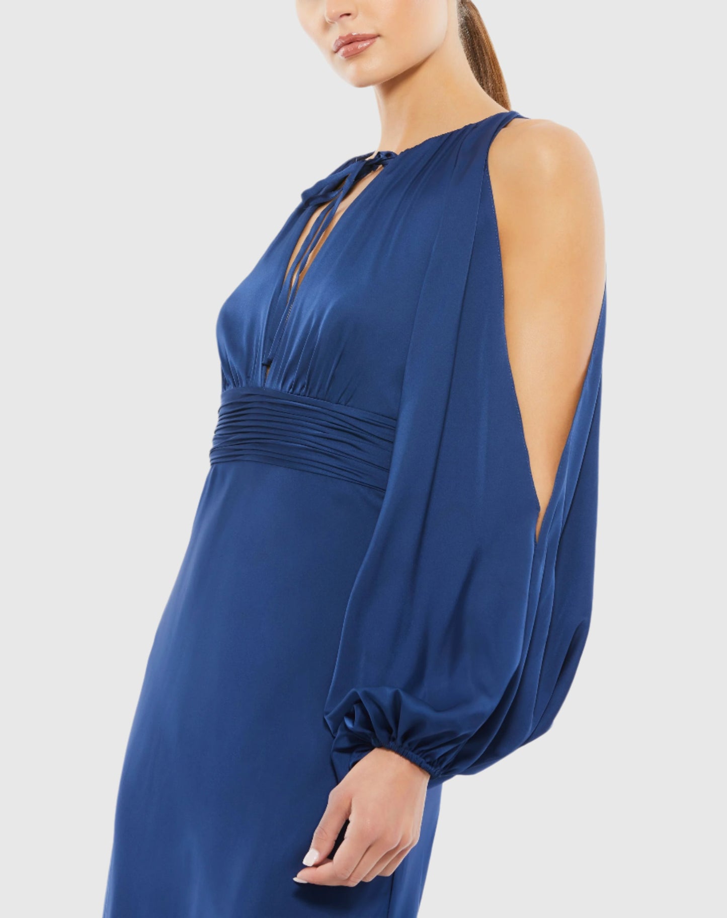 Tied Keyhole Cold Shoulder Bishop Sleeve Gown - FINAL SALE