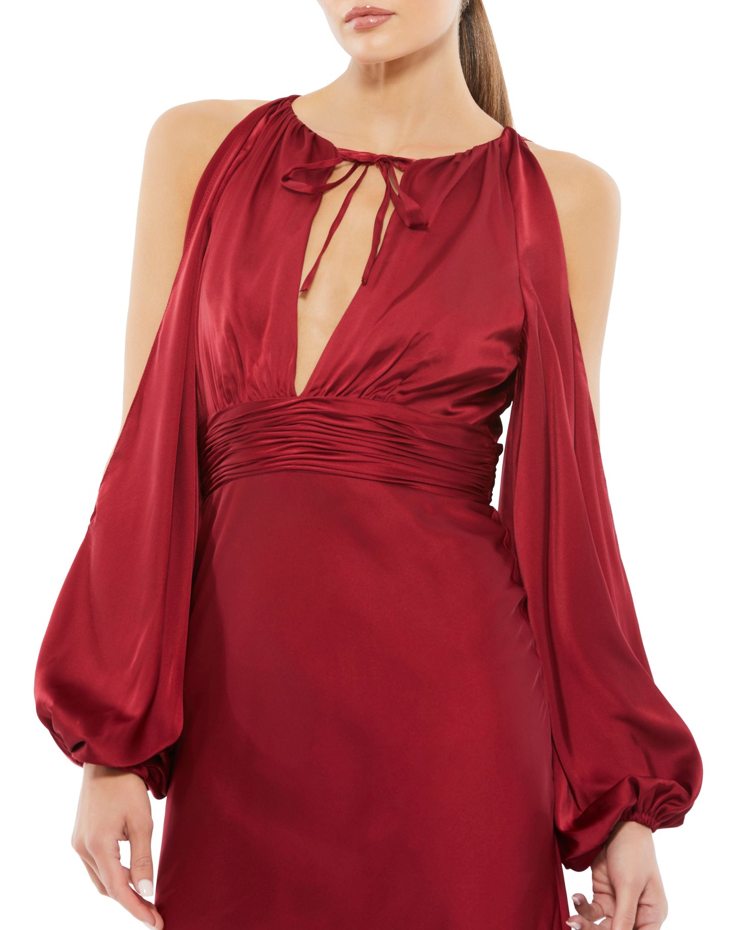 Tied Keyhole Cold Shoulder Bishop Sleeve Gown | Sample | Sz. 2