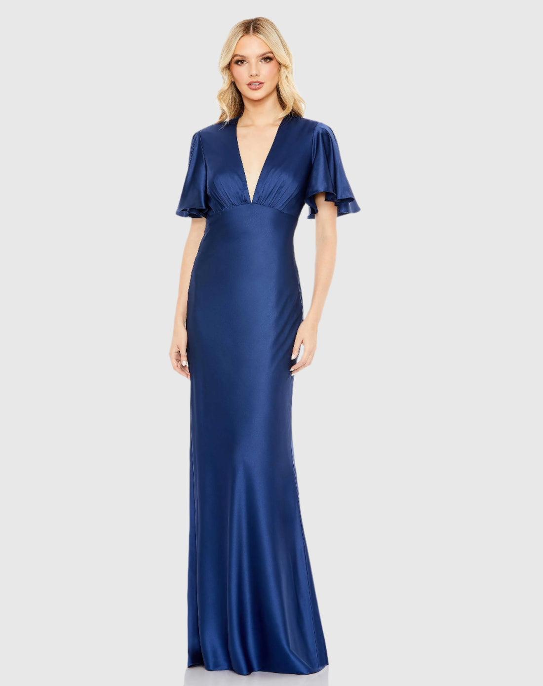 Flounce Sleeve V-Neck Trumpet Gown