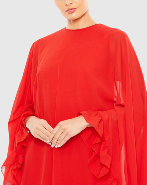 Hochgeschlossenes Minikleid mit Cape und Rüschensaum