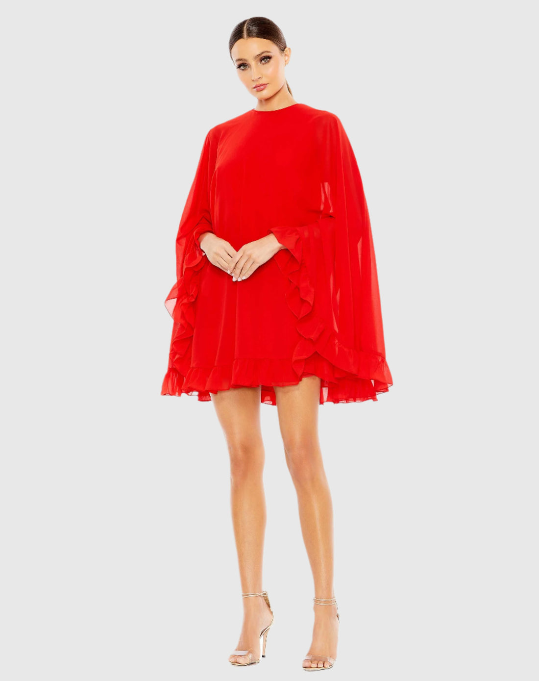 High Neck Ruffle Hem Cape Mini Dress