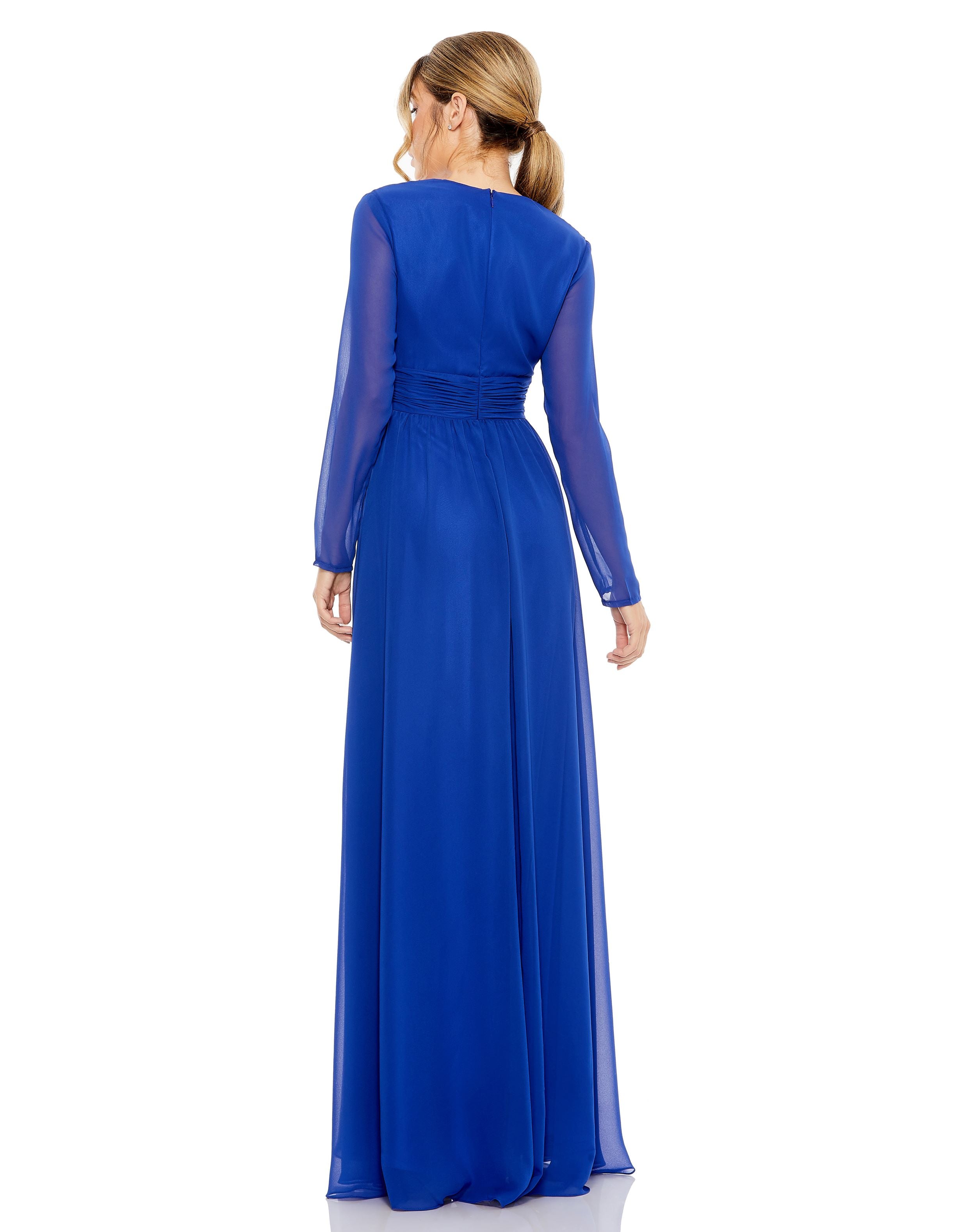 V-Neck Front Twist Long Sleeve Gown