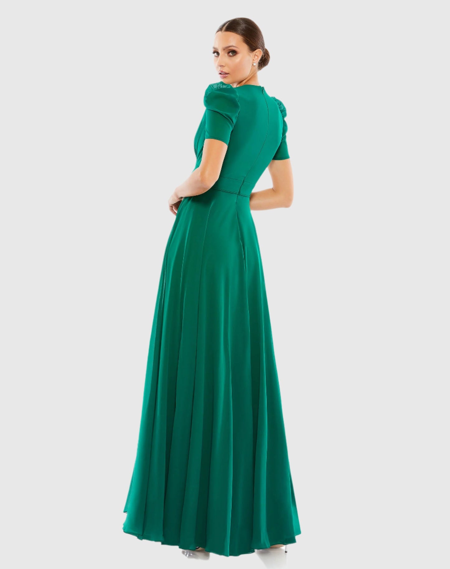 Plunge Neck Cap Sleeve Gown