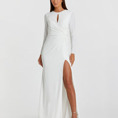 Long Sleeve Keyhole Draped Gown