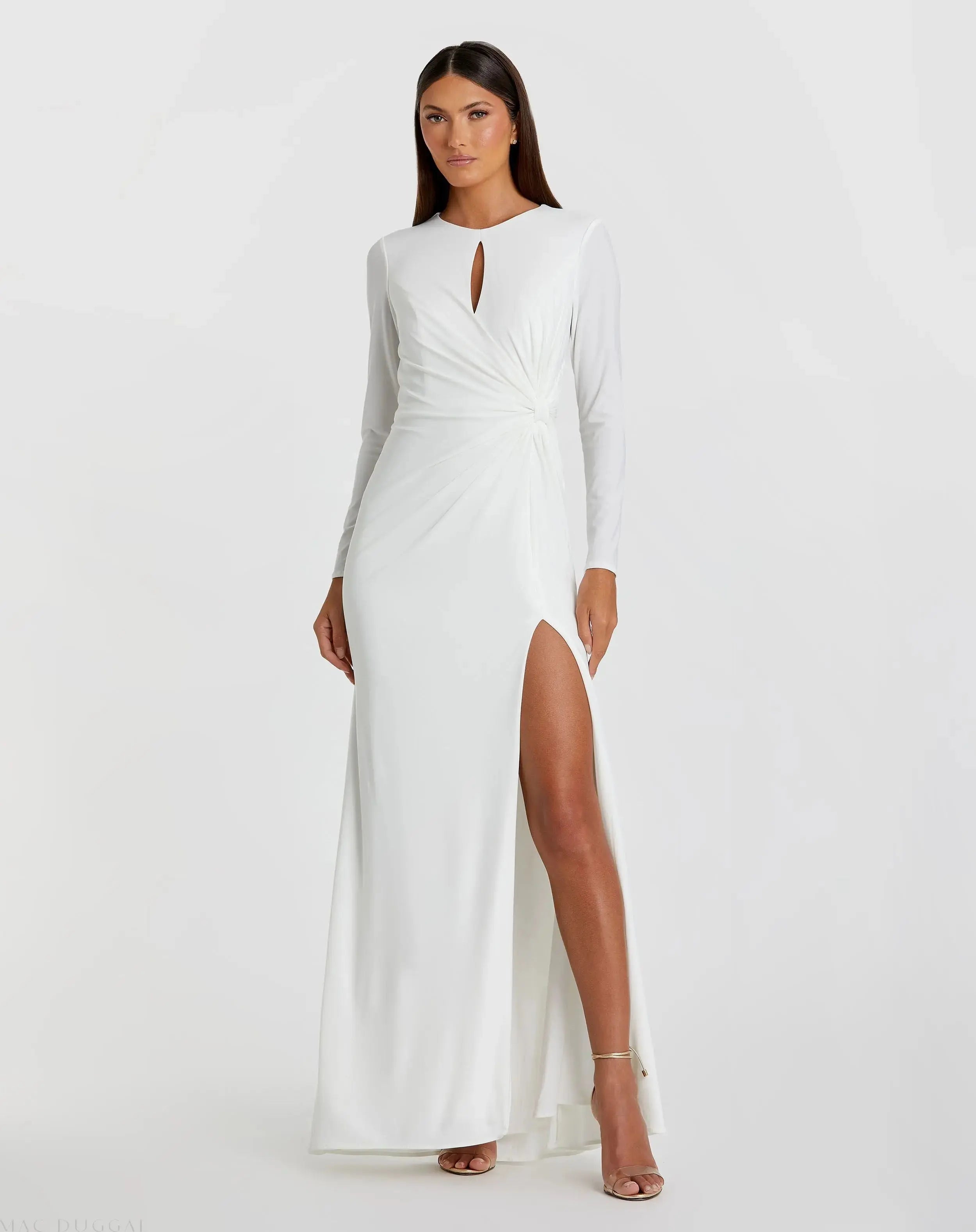 Long Sleeve Keyhole Draped Gown - Mac Duggal