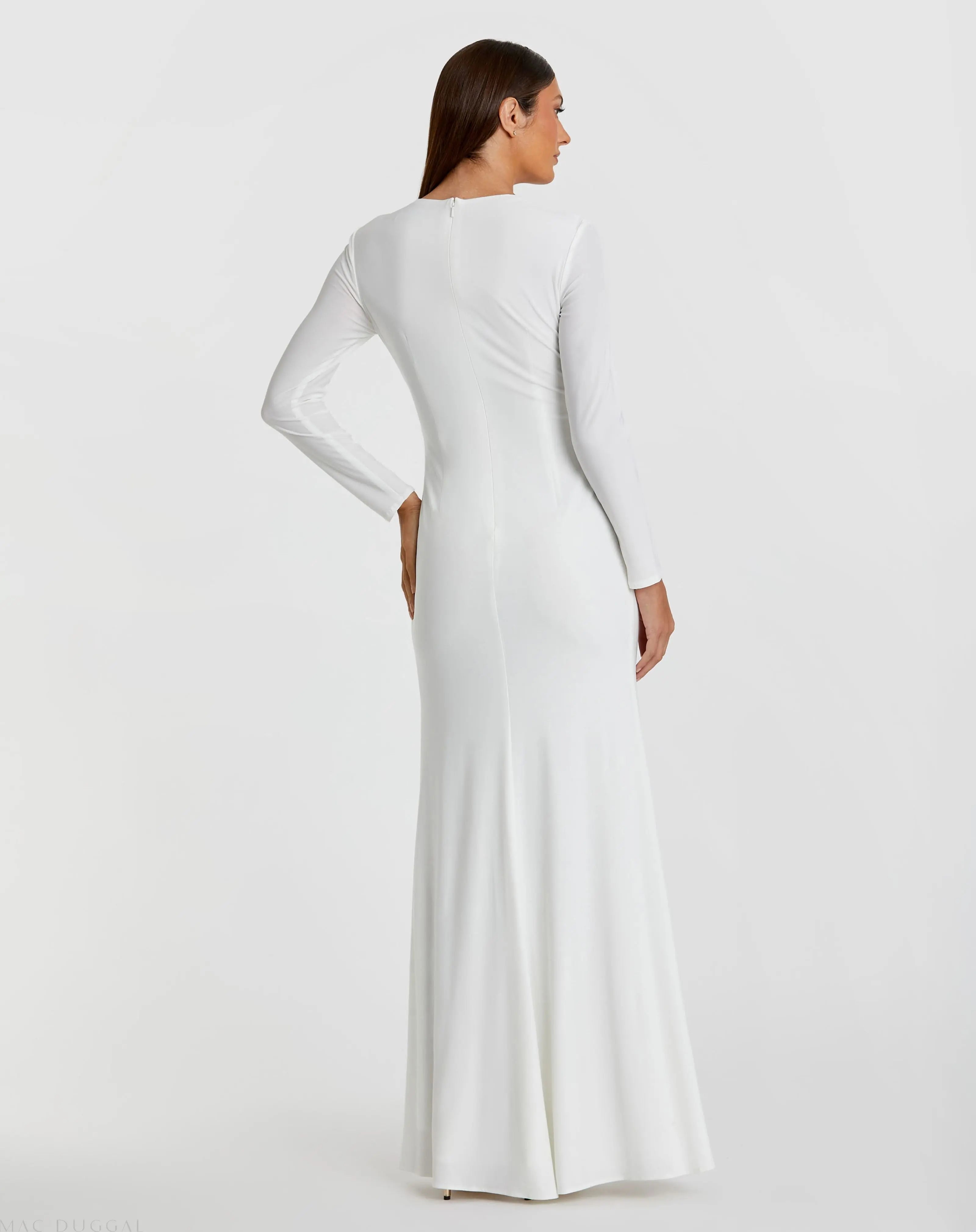 Long Sleeve Keyhole Draped Gown - Mac Duggal