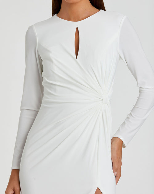 Long Sleeve Keyhole Draped Gown