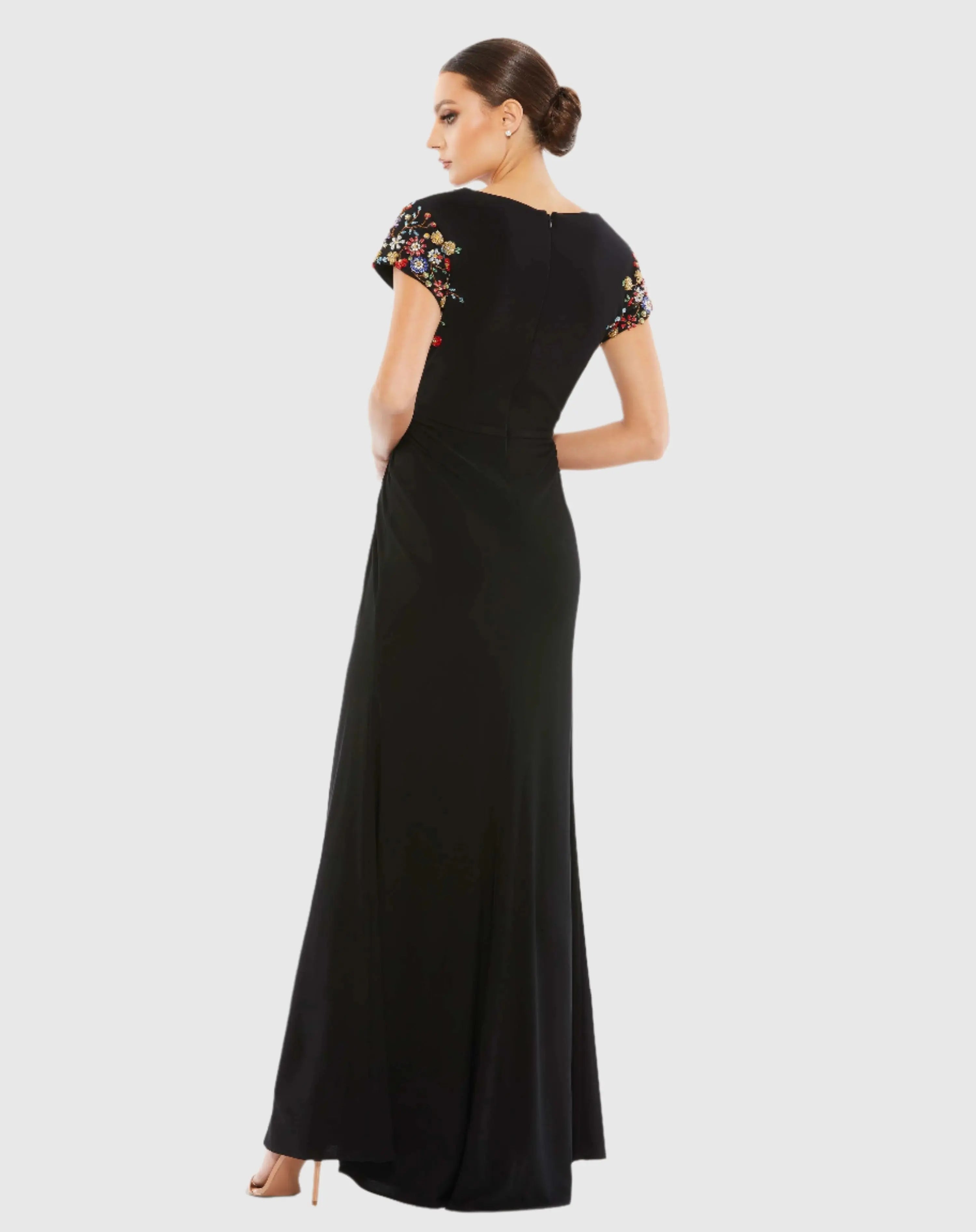 Embellished Sleeve Jersey Wrap Gown - Mac Duggal
