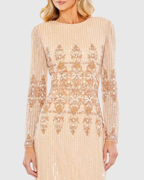 Embellished Long Sleeve High Neck Column Dress