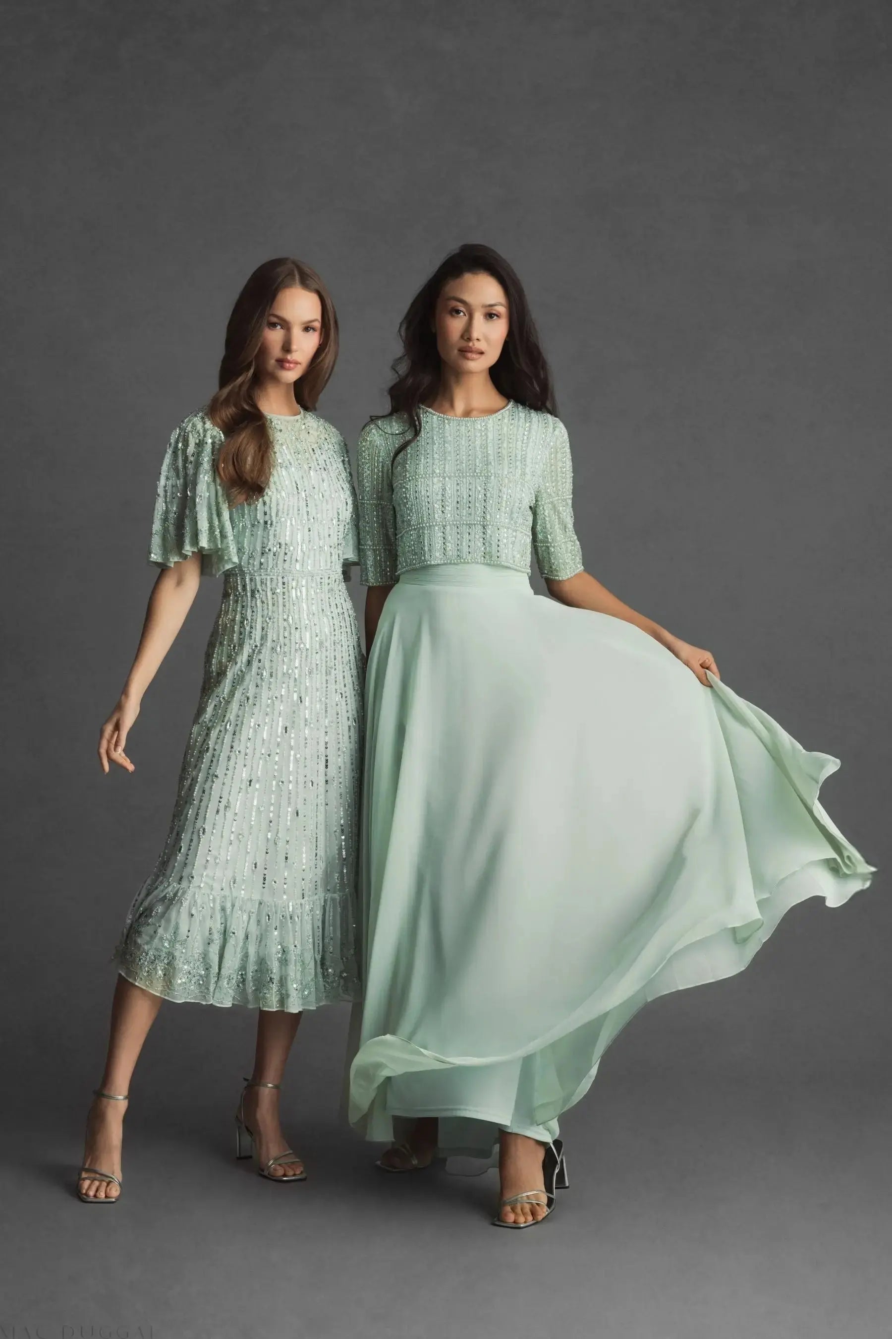 Green Chiffon Gown w/ Fully Beaded 3/4 Sleeve Top Green Chiffon Gown w/ Fully Beaded 3/4 Sleeve Top