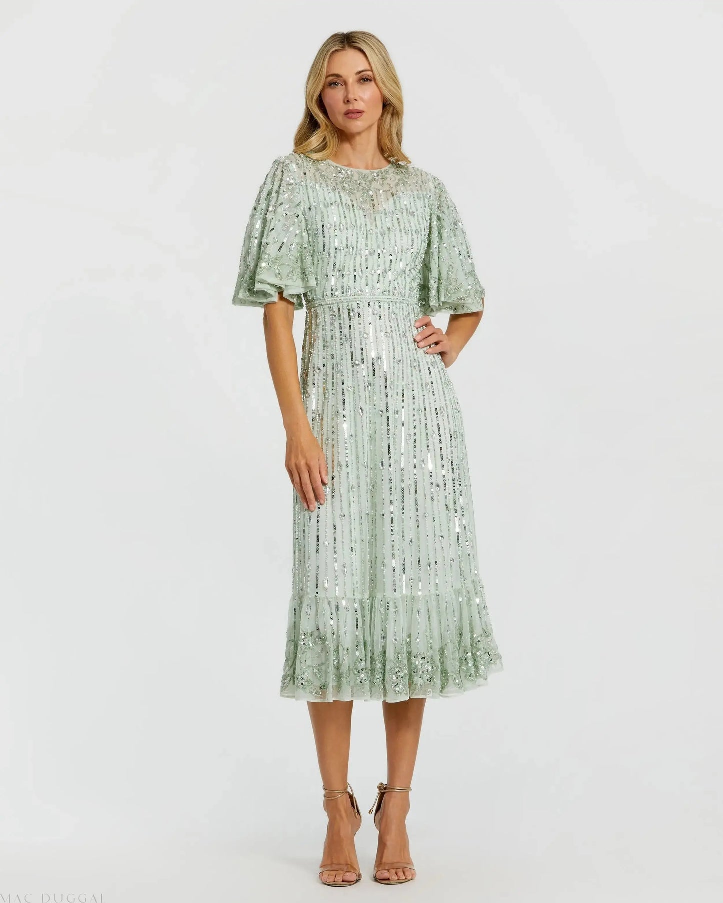 Mac Duggal - Flounce Sleeve Midi Dress