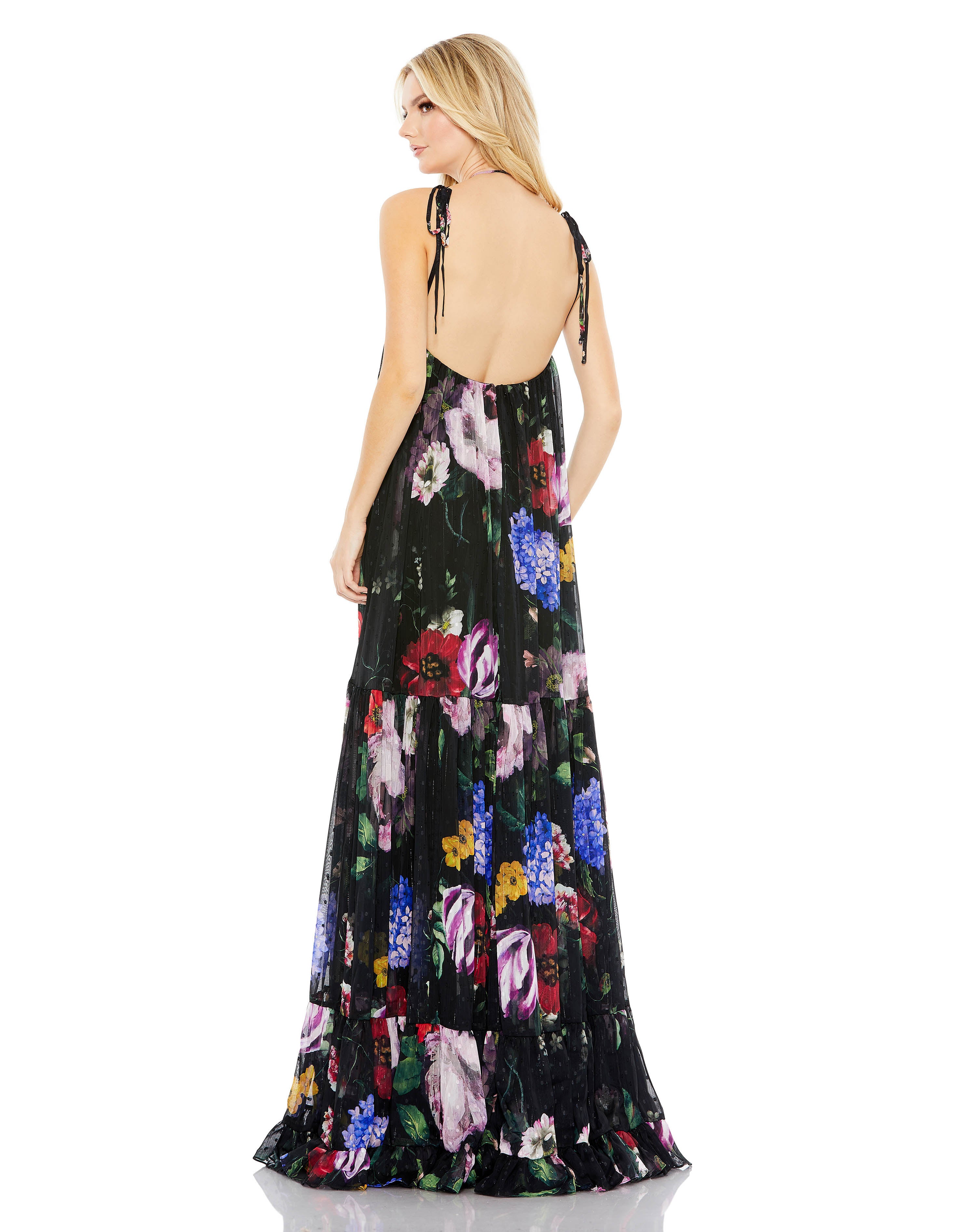 Floral Print Halter Neck Open Back Gown Sample Sz 2 Mac Duggal 6813