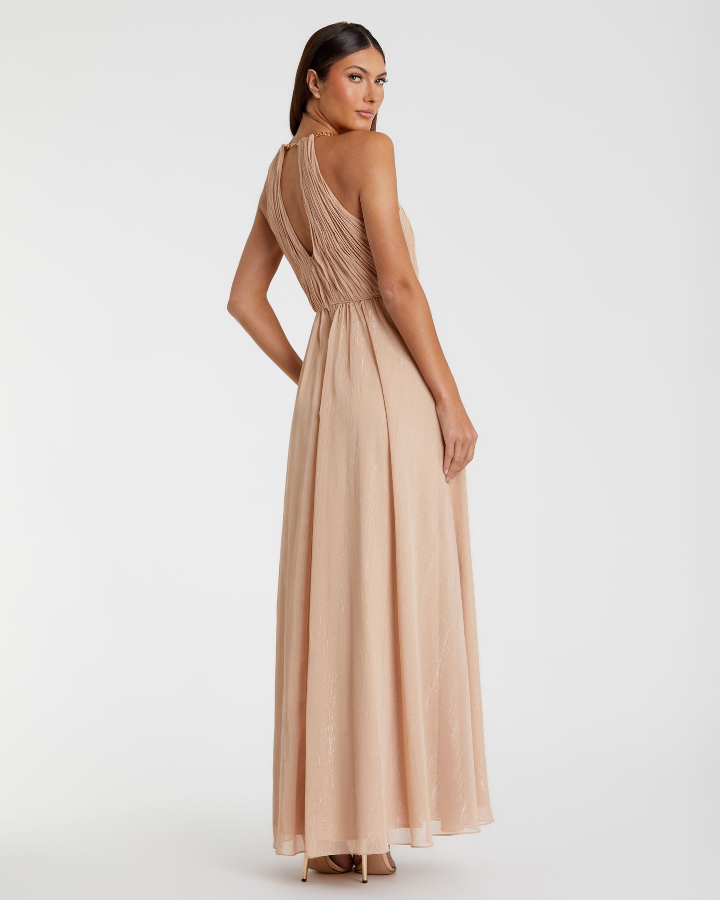 Chain Trim Keyhole Halter Neck A Line Gown