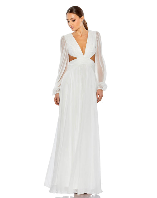 Ruched Cut Out Puff Sleeve A Line Gown | Sample | Sz. 2