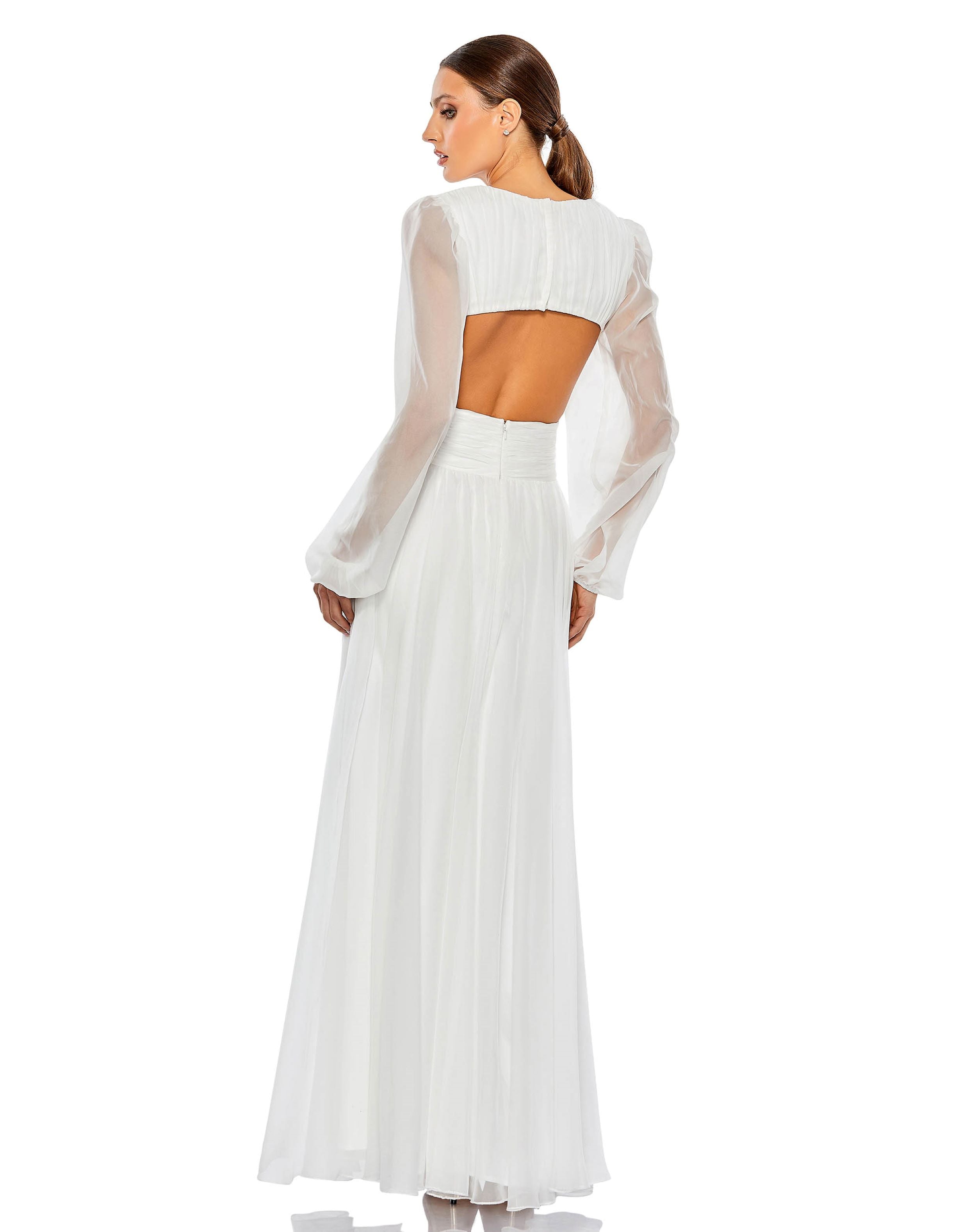 Ruched Cut Out Puff Sleeve A Line Gown | Sample | Sz. 2