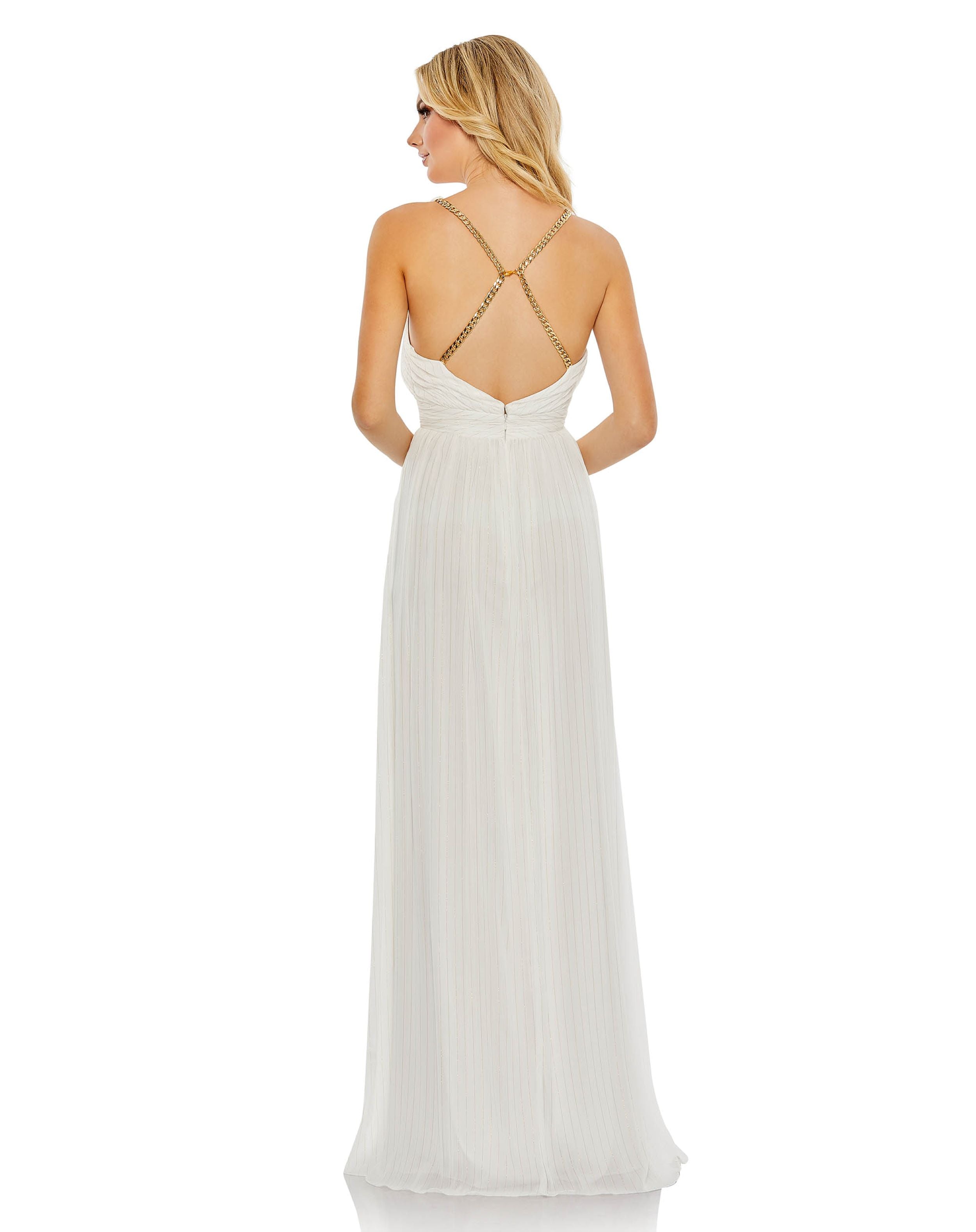 Ruched Sleeveless Gold Chain Back A Line Gown | Sample | Sz. 2