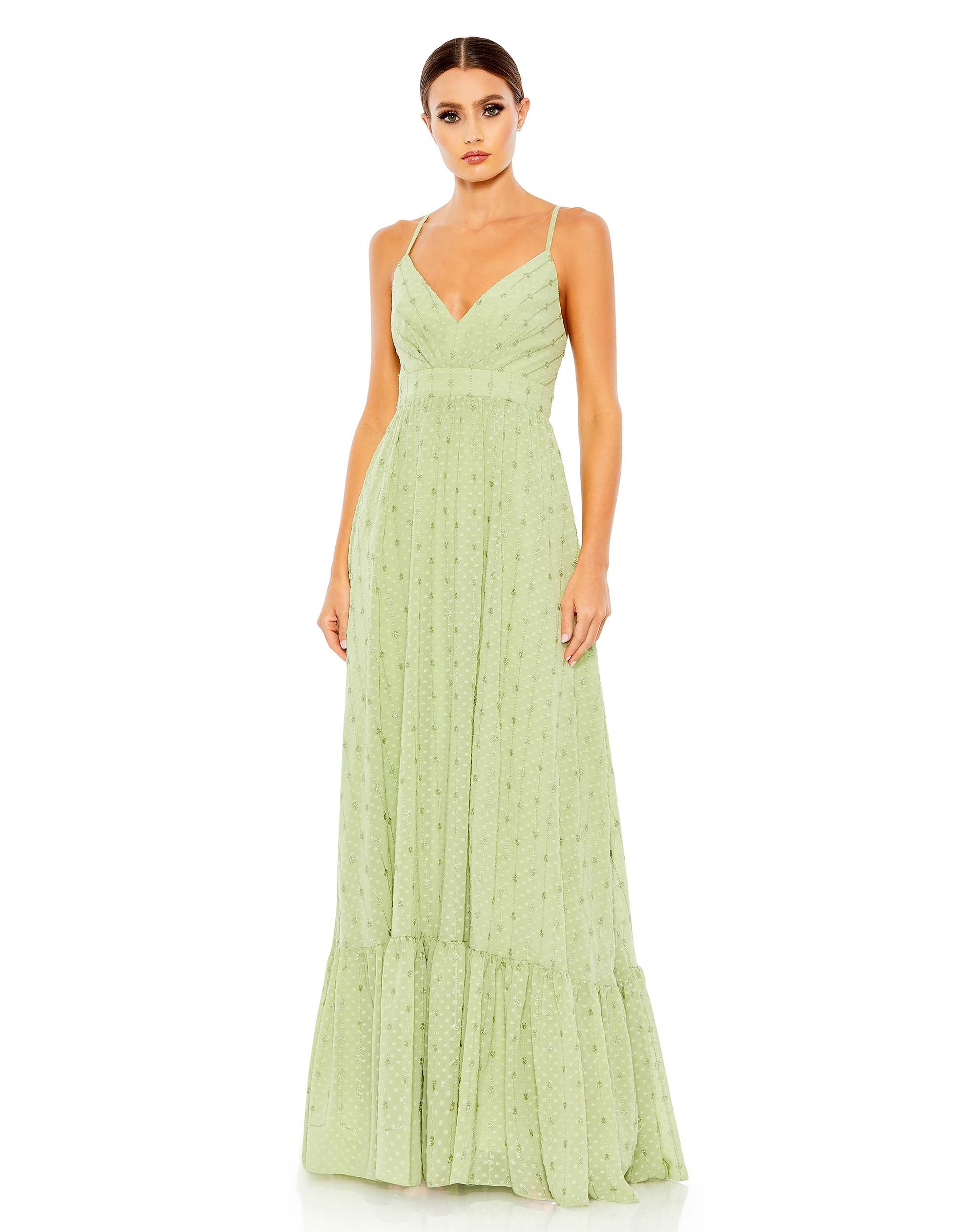 Embroidered Spaghetti Strap Tiered A Line Gown | Sample | Sz. 2