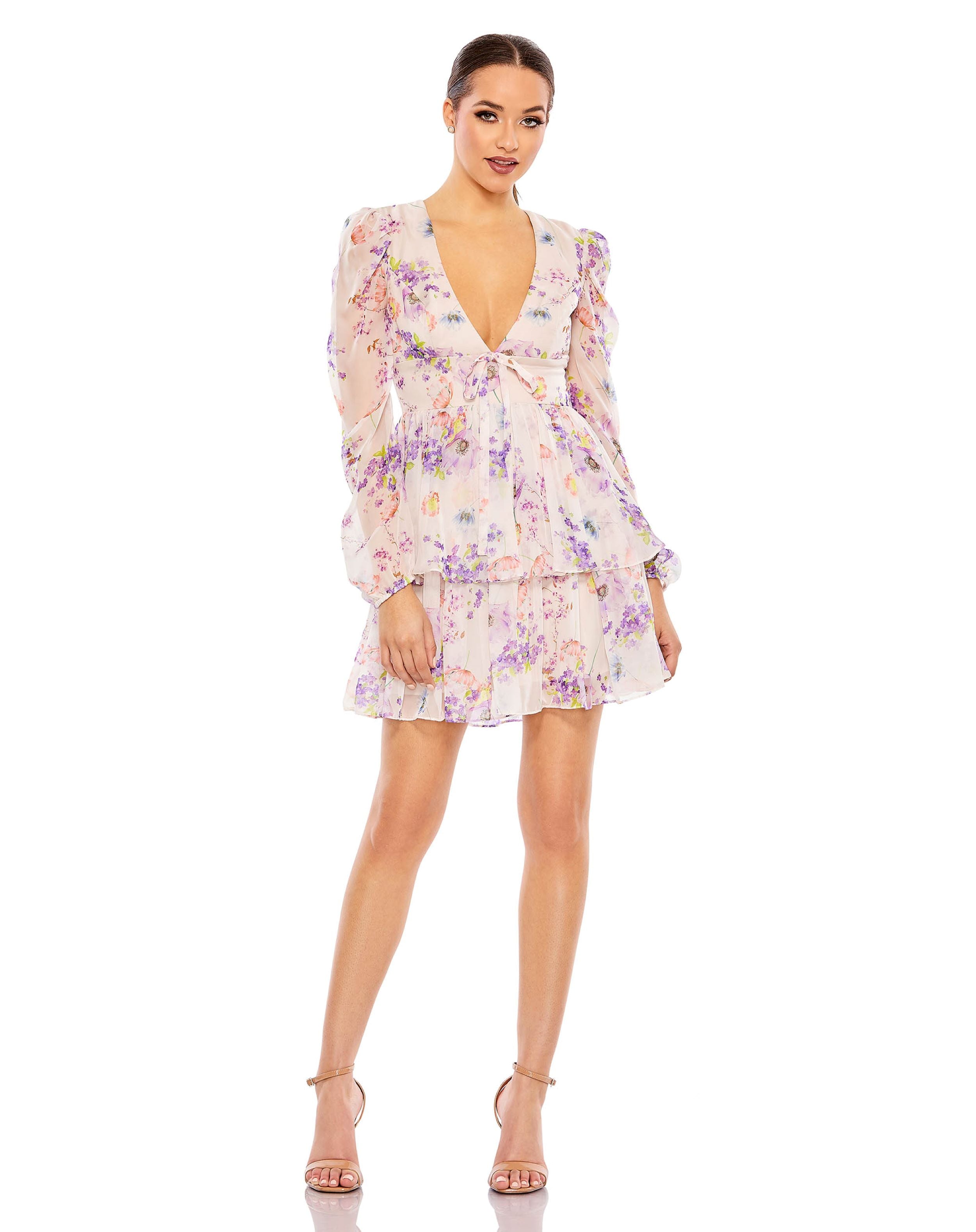 Floral Print Puff Sleeve Ruffled Mini Dress | Sample | Sz. 0