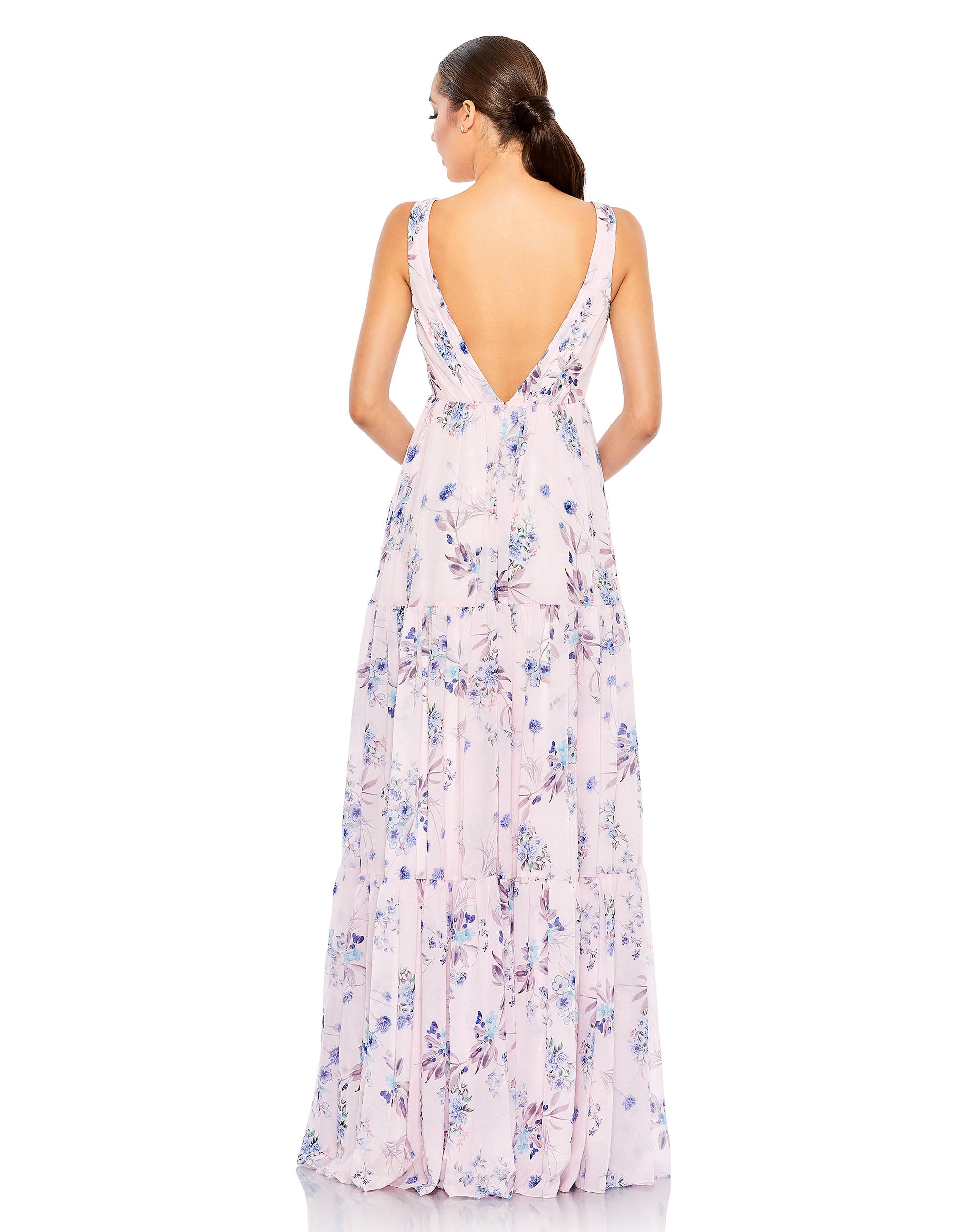 Floral Print Sleeveless Tiered A Line Gown | Sample | Sz. 2