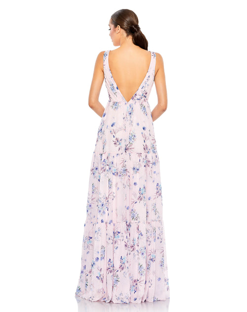 Floral Print Sleeveless Tiered A Line Gown | Sample | Sz. 2