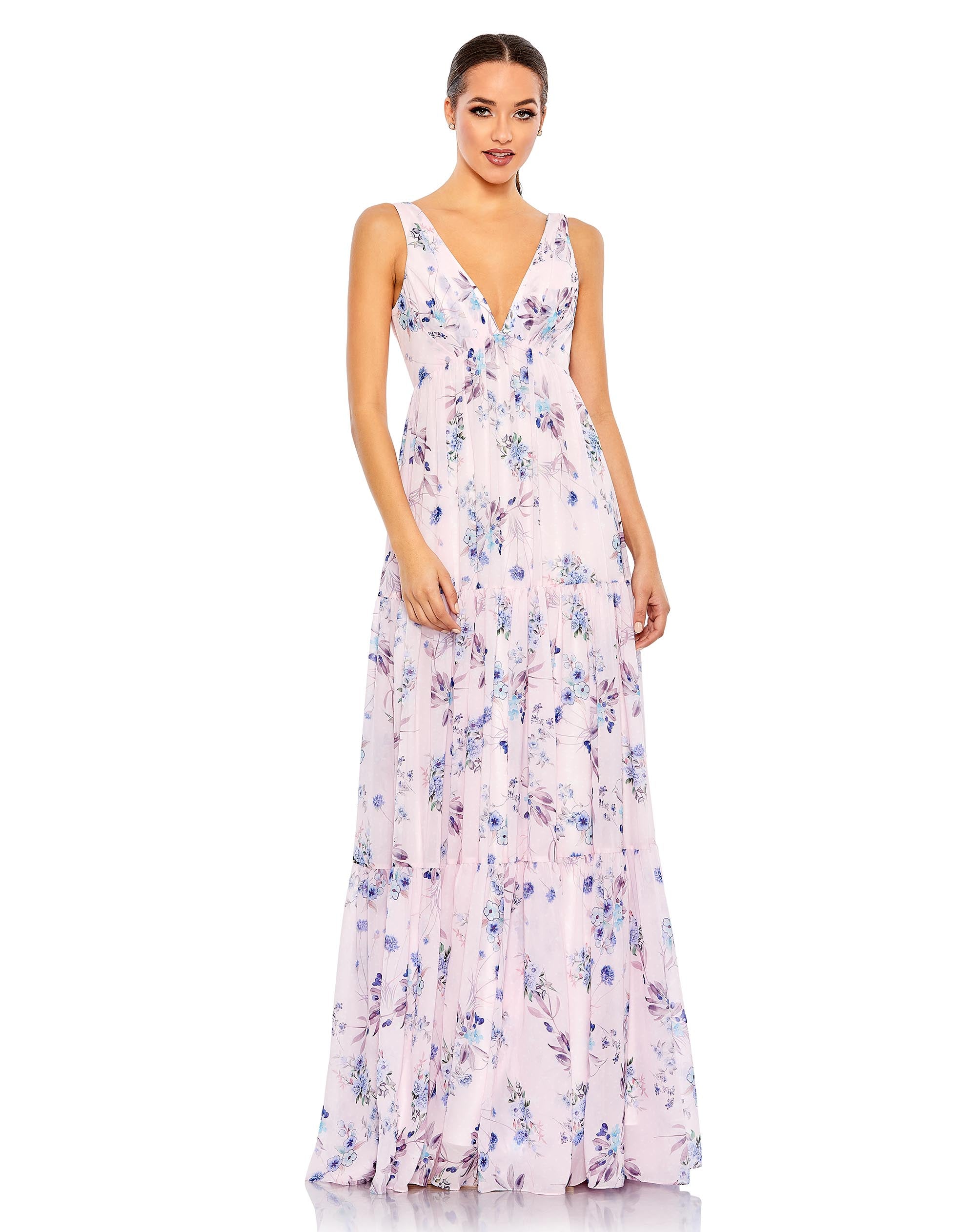 Floral Print Sleeveless Tiered A Line Gown | Sample | Sz. 2