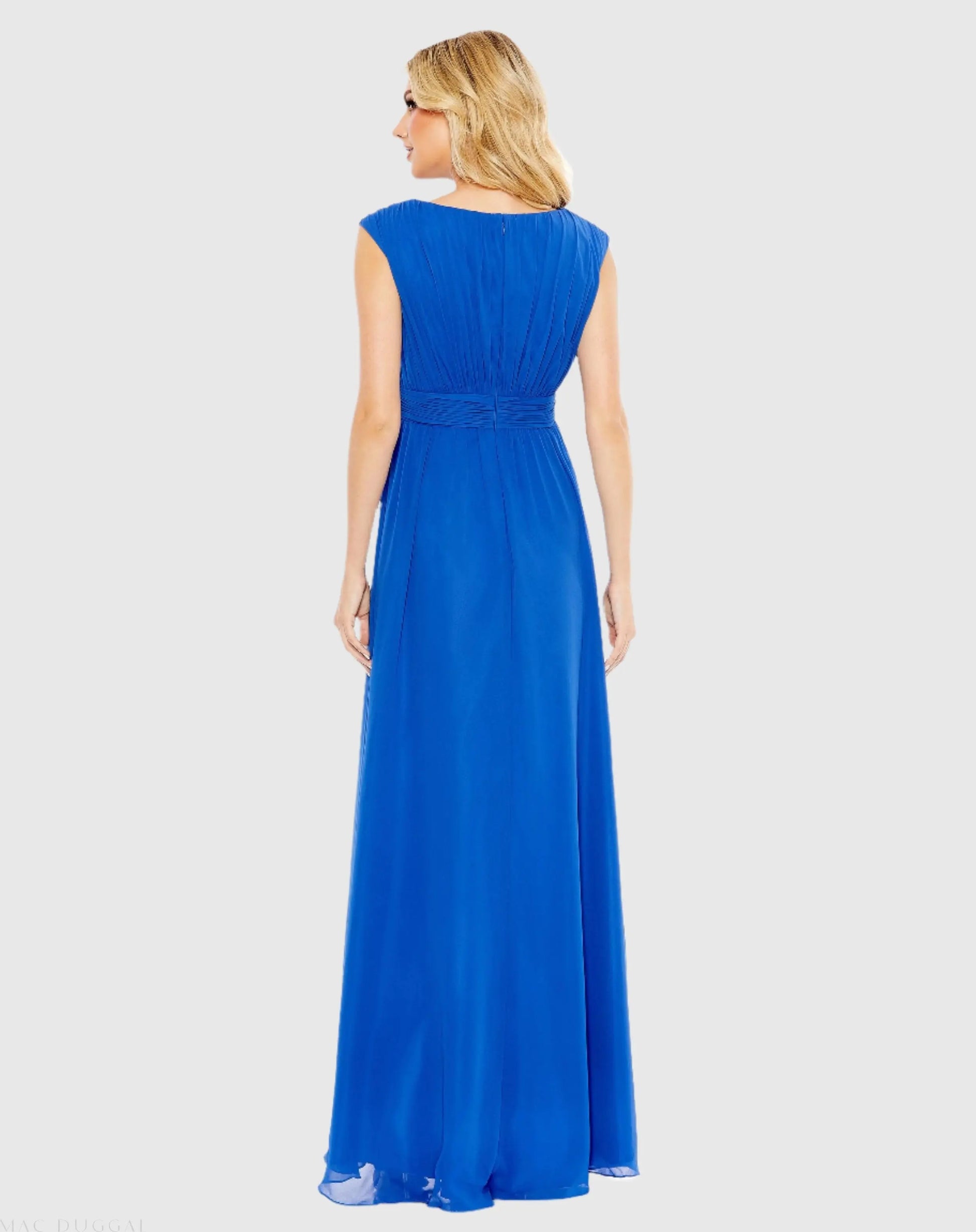 Pleated Bateau Cap Sleeve A Line Gown - Mac Duggal Pleated Bateau Cap Sleeve A Line Gown - Mac Duggal