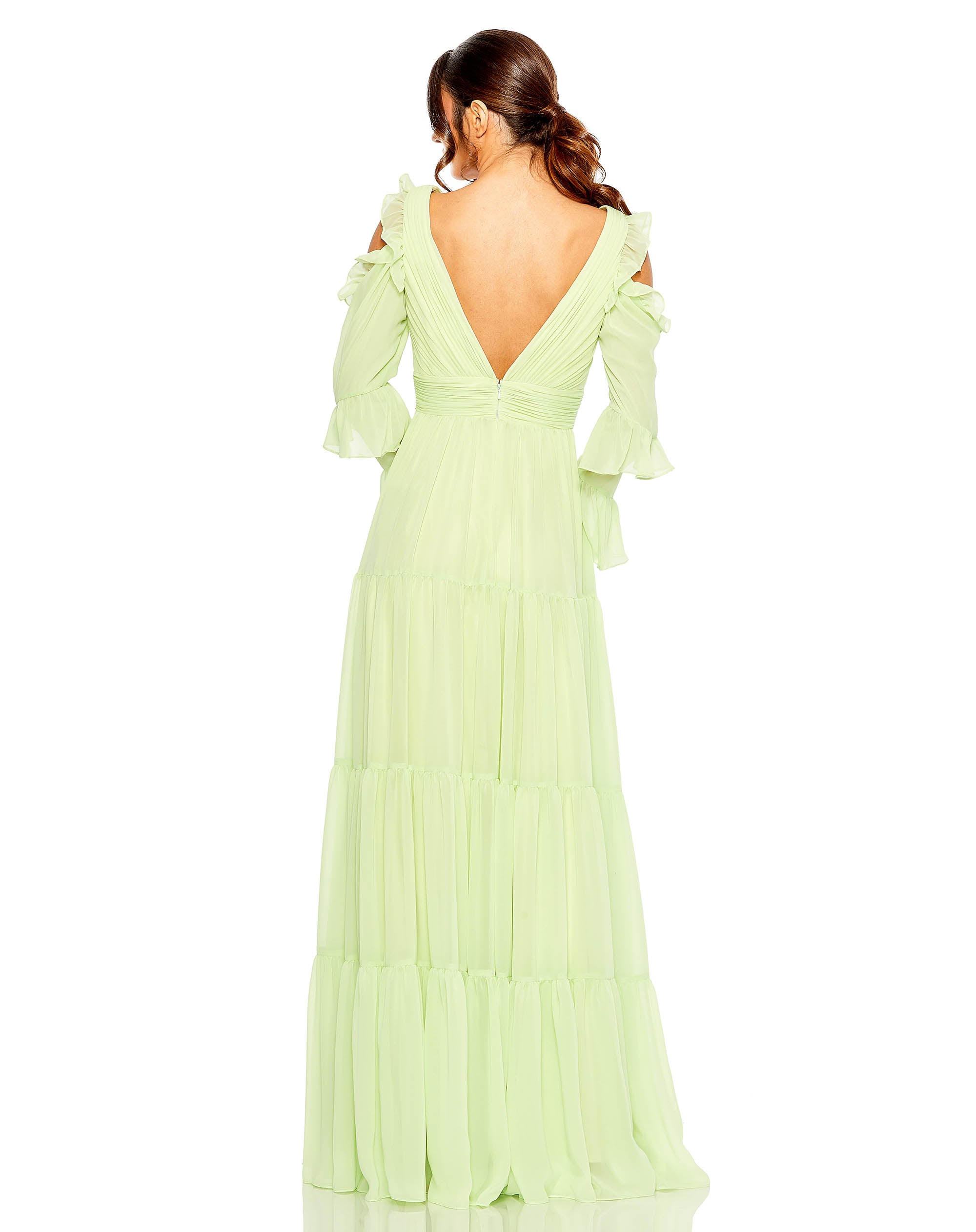 Drop Shoulder Ruffle Sleeve Tiered Gown
