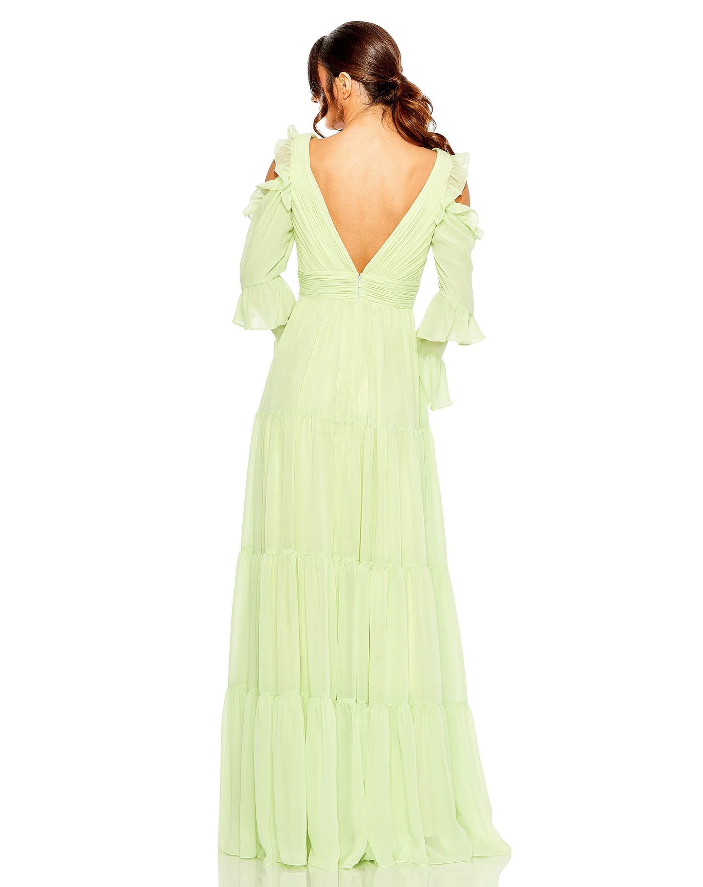 Drop Shoulder Ruffle Sleeve Tiered Gown