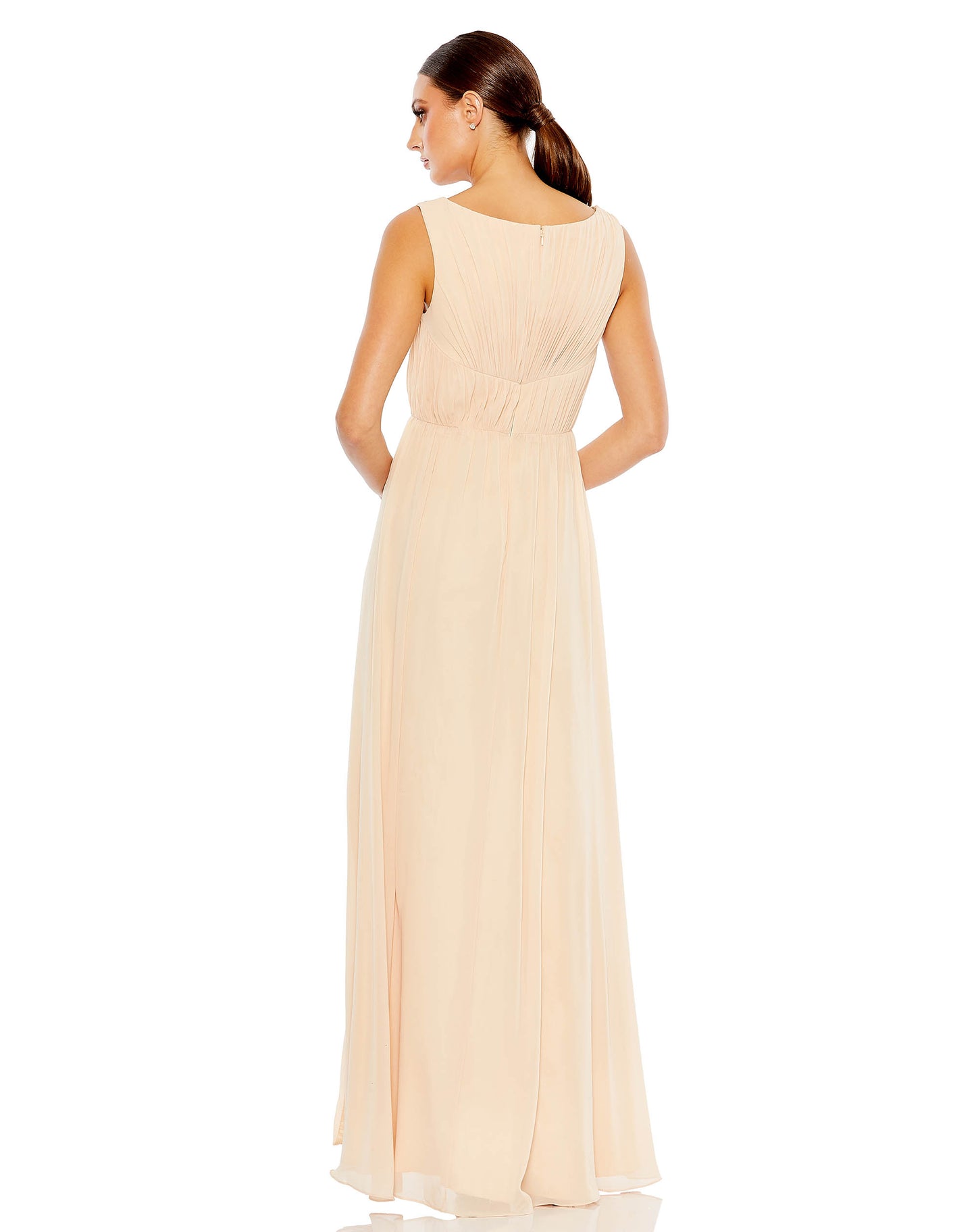 Chiffon Pleated V Neck Bell Sleeve A Line Gown | SAMPLE | SZ. 2