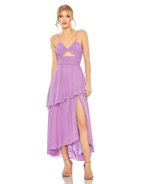 Pleated Keyhole Strappy Ruffled Dress | Sample | Sz. 2