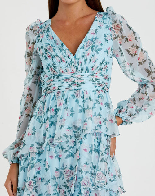 Vestido com estampa floral e manga bufante