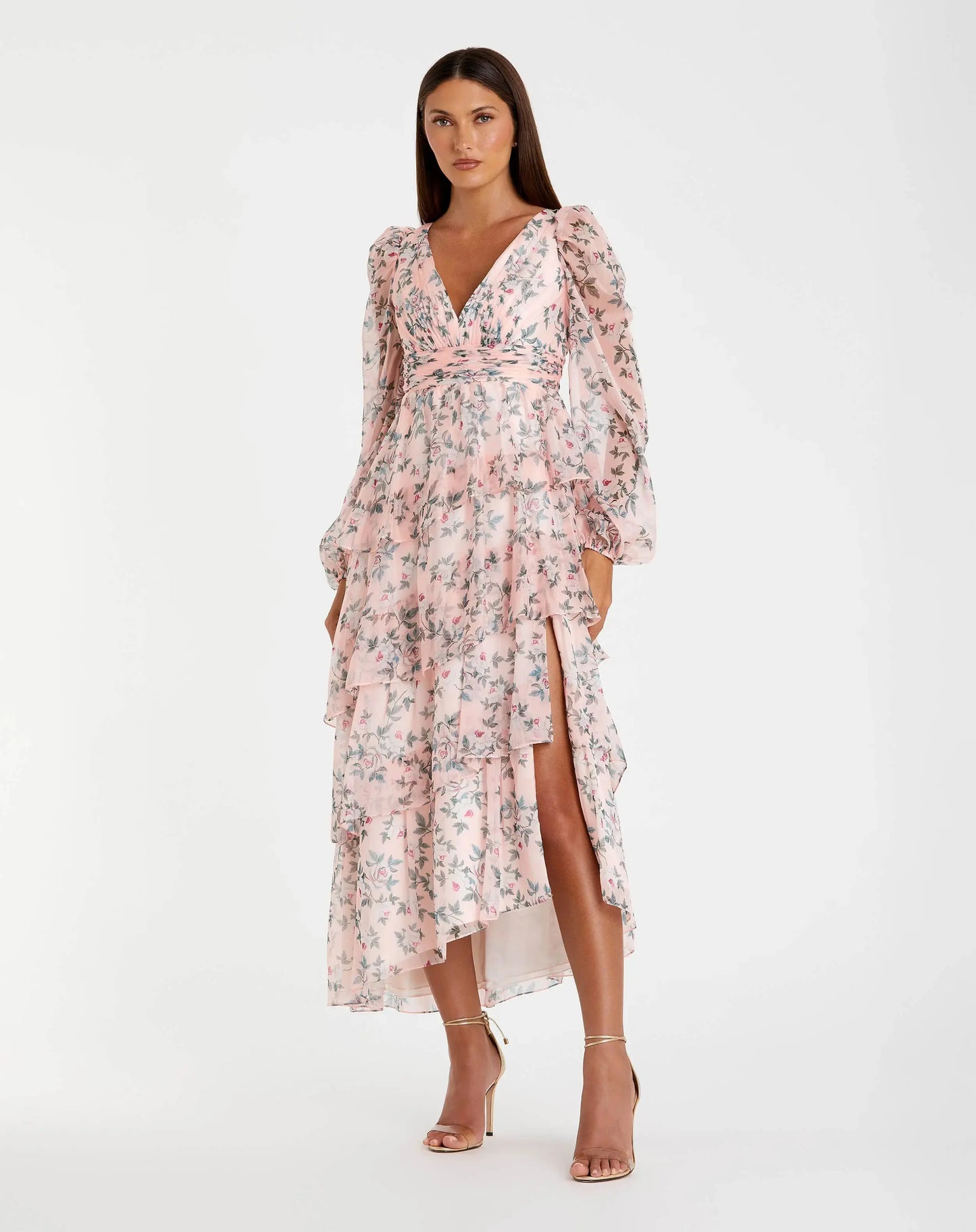 Puff Sleeve Floral Printed Dress | Mac Duggal Puff Sleeve Floral Printed Dress | Mac Duggal