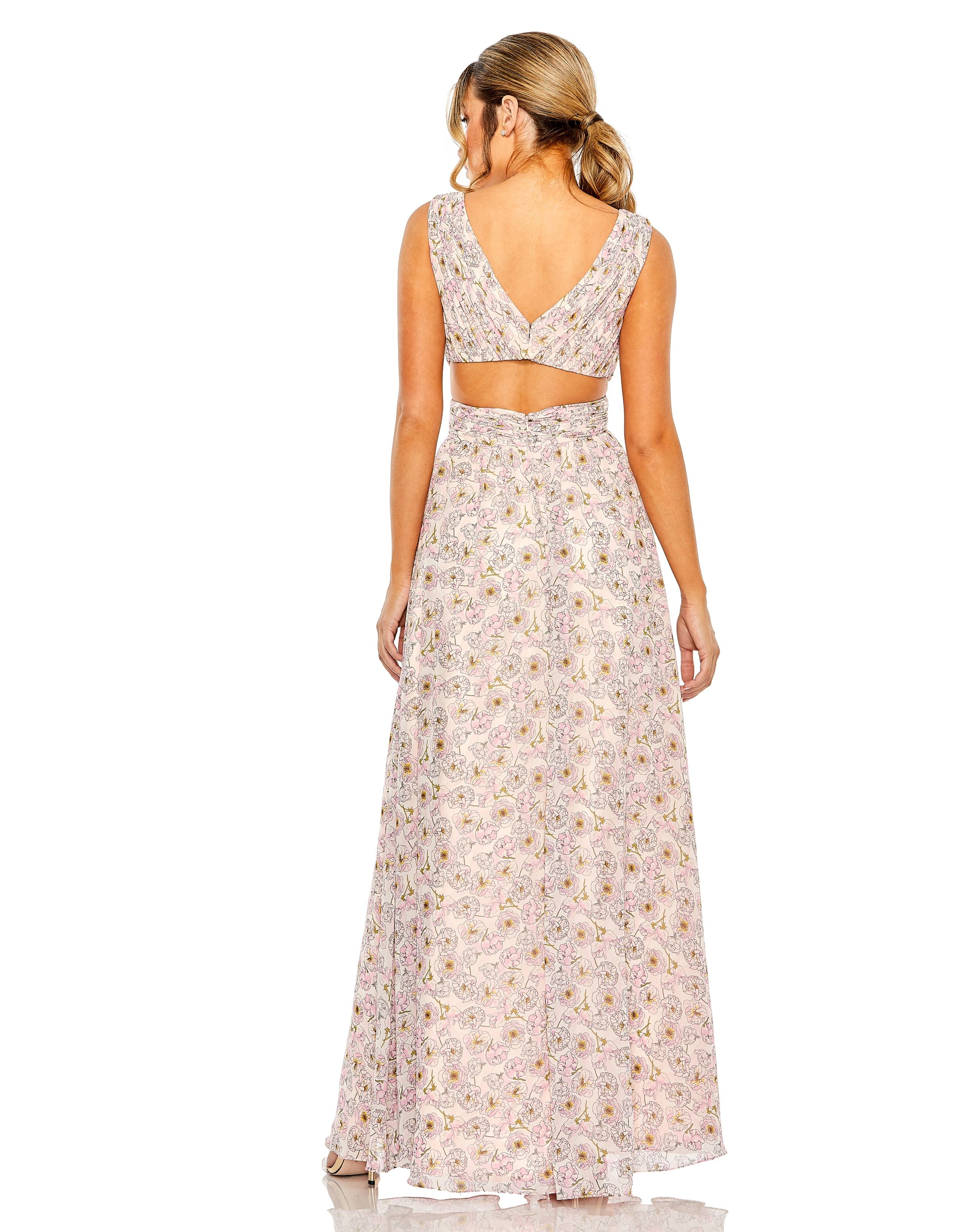 Strapless Cut Out Open Back Floral Print Gown | Sample | Sz. 2