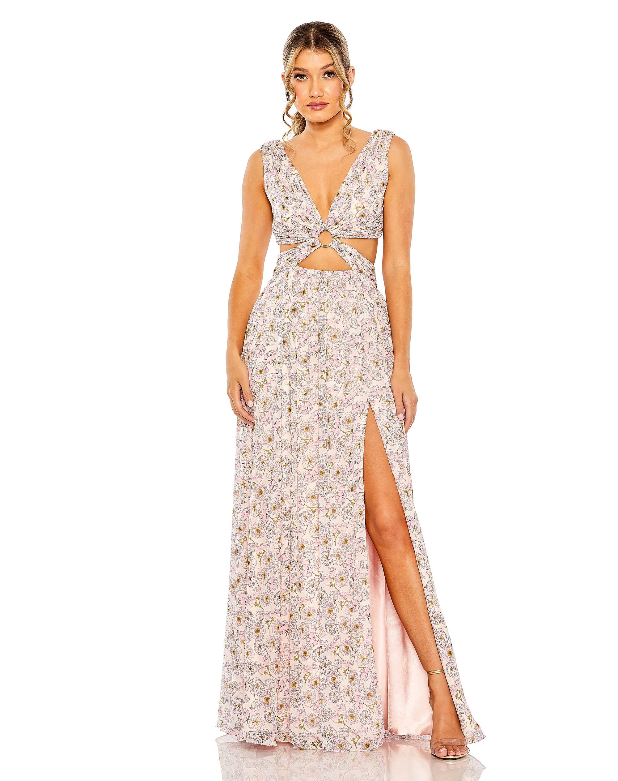 Strapless Cut Out Open Back Floral Print Gown | Sample | Sz. 2