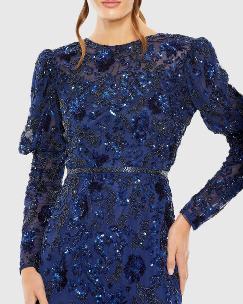 Sequined Puff Sleeve High Neck Dress