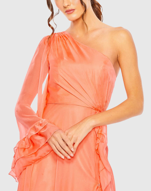 One Sleeve Ruffled Hem Gown