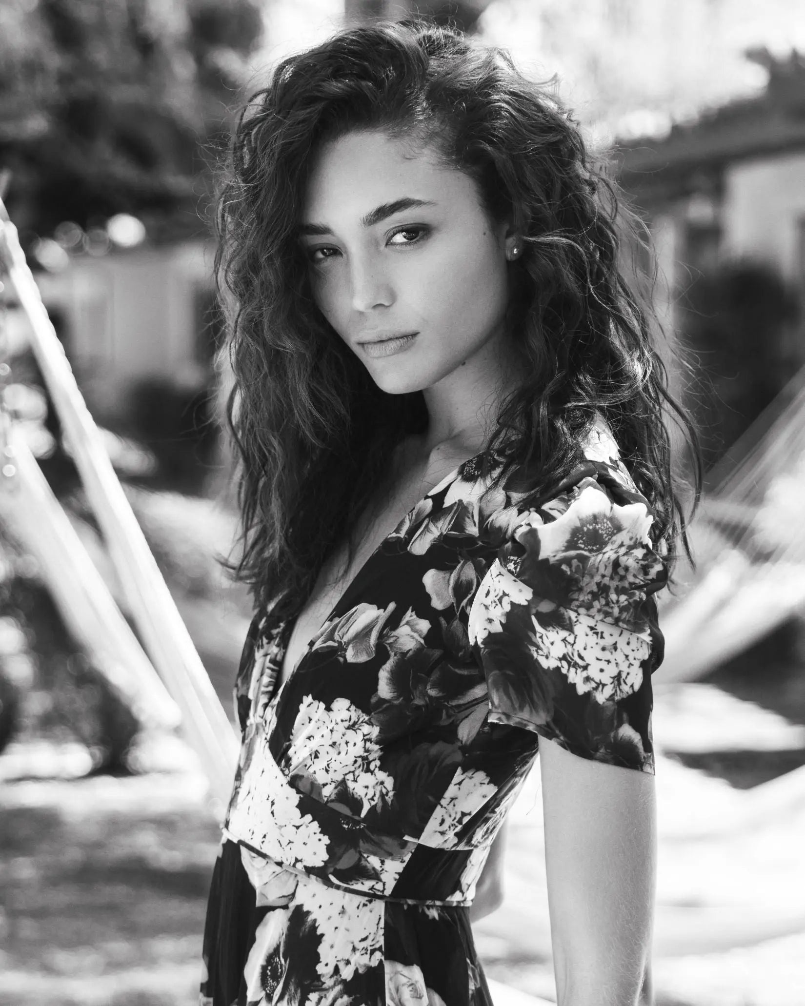 Black Floral Print Mesh Cap Sleeve Gown - Ieena for Mac Duggal