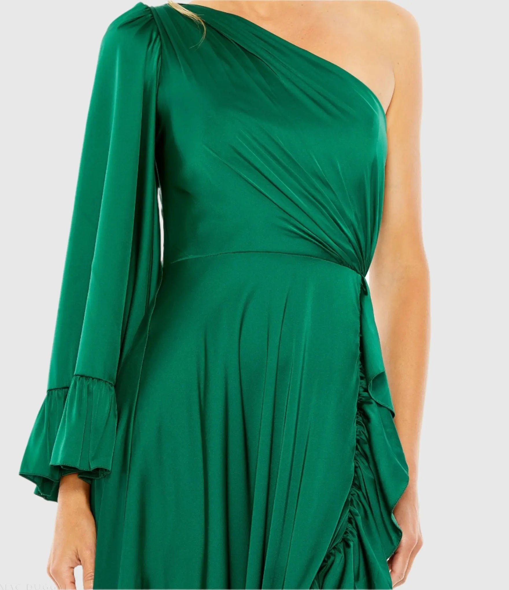 Long Asymmetrical Ruffles Long One Sleeve Asymmetrical Ruffle Hem Gown – Mac Duggal