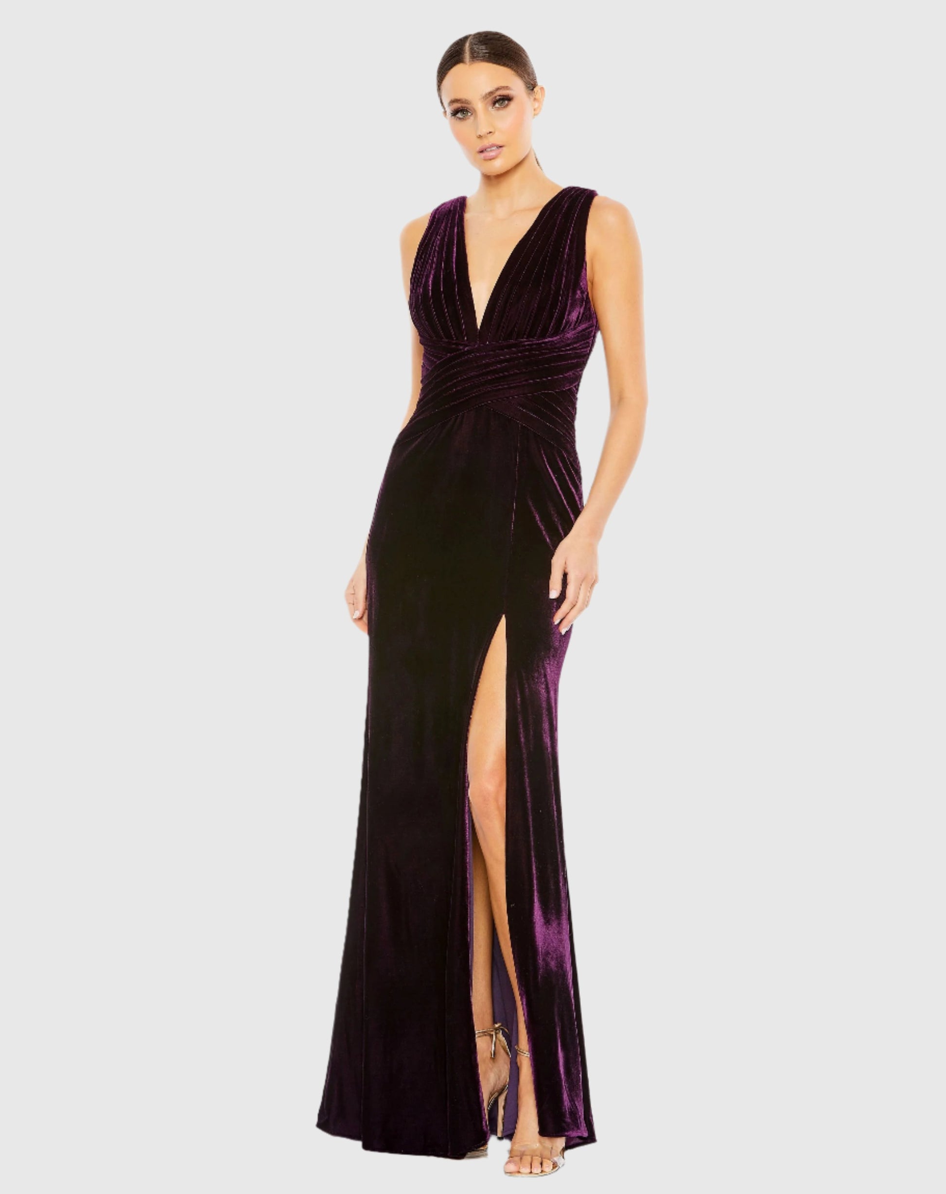 Velvet Pleated Sleeveless Jersey Gown