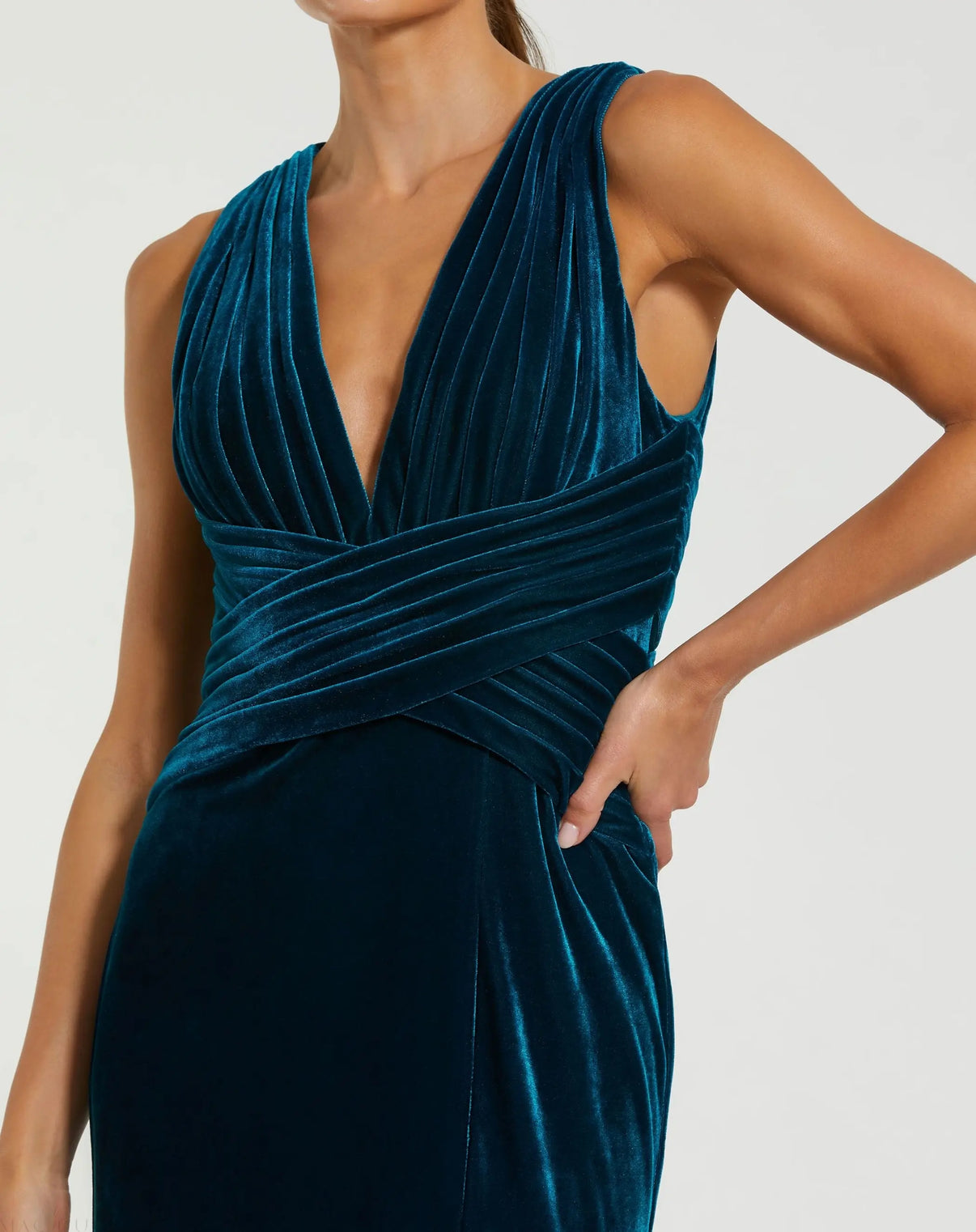 Delaney And Dillon Smocked Collared Pleated Gown - Blue