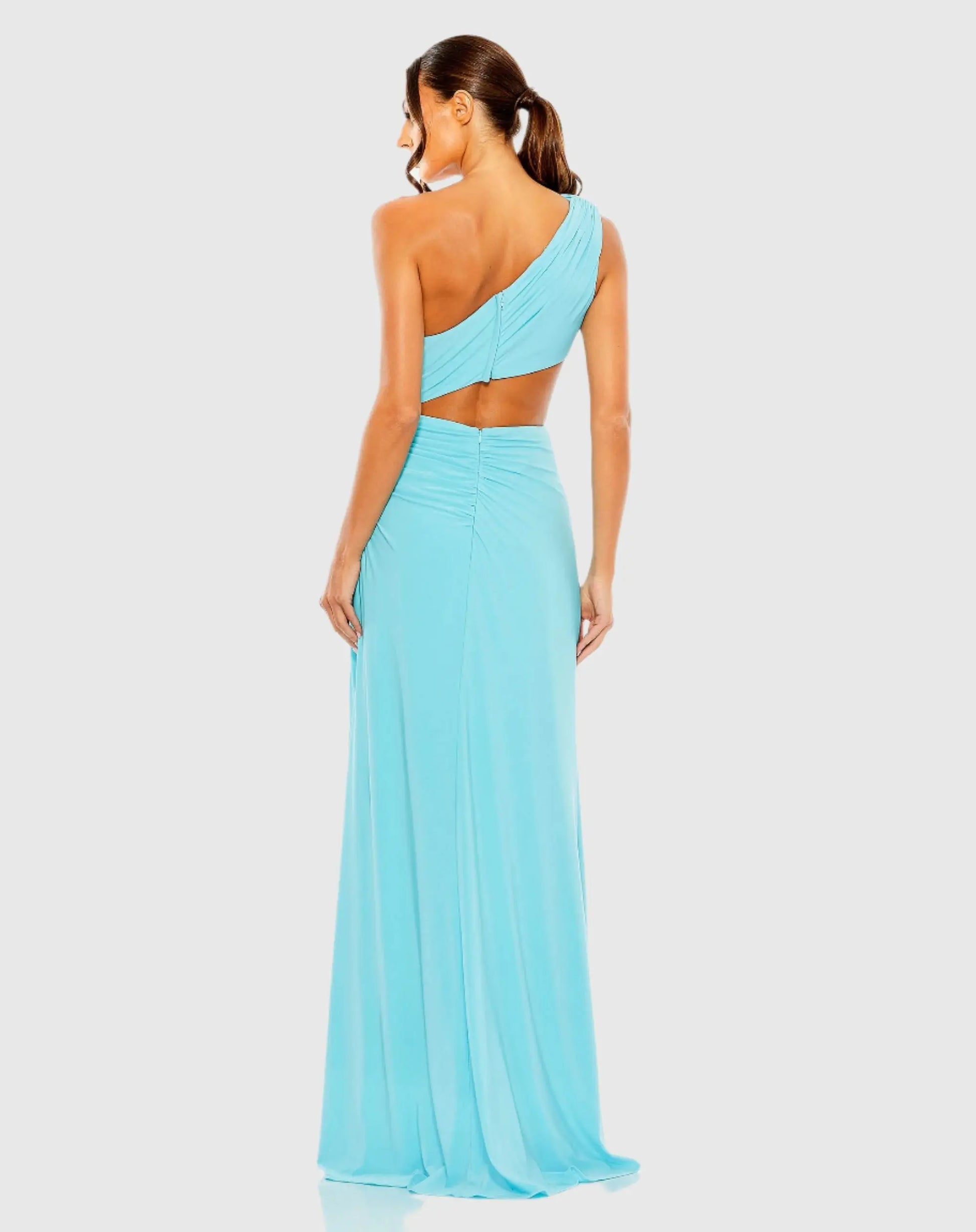 Blue Cut Out One Shoulder Ruched Back Gown - Mac Duggal