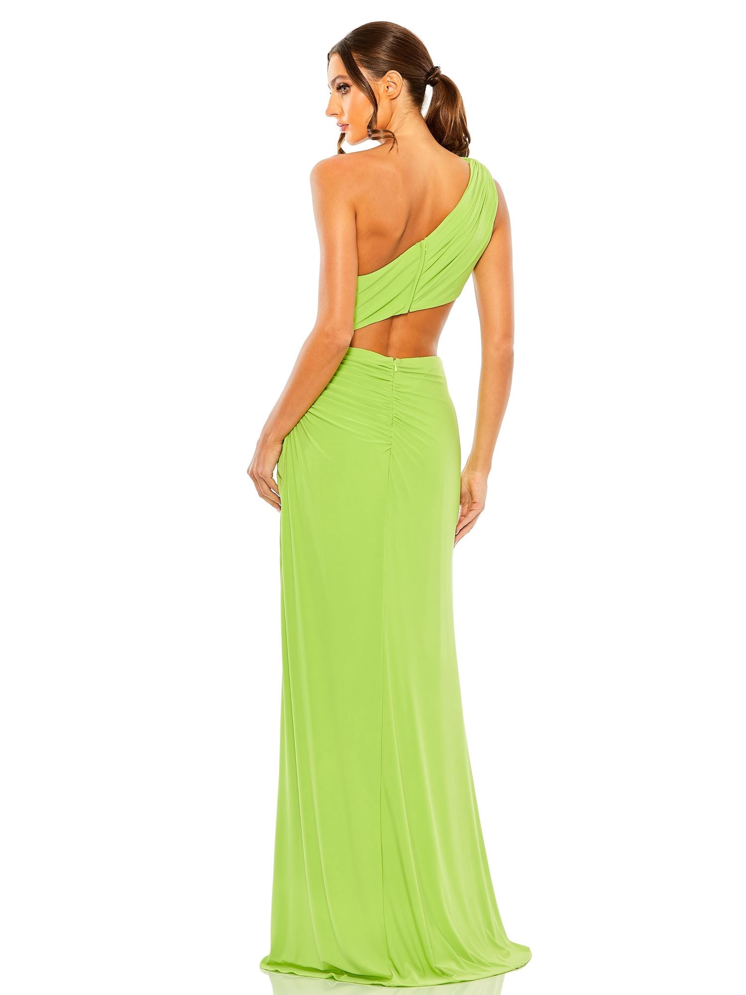 Cut Out One Shoulder Ruched Back Gown