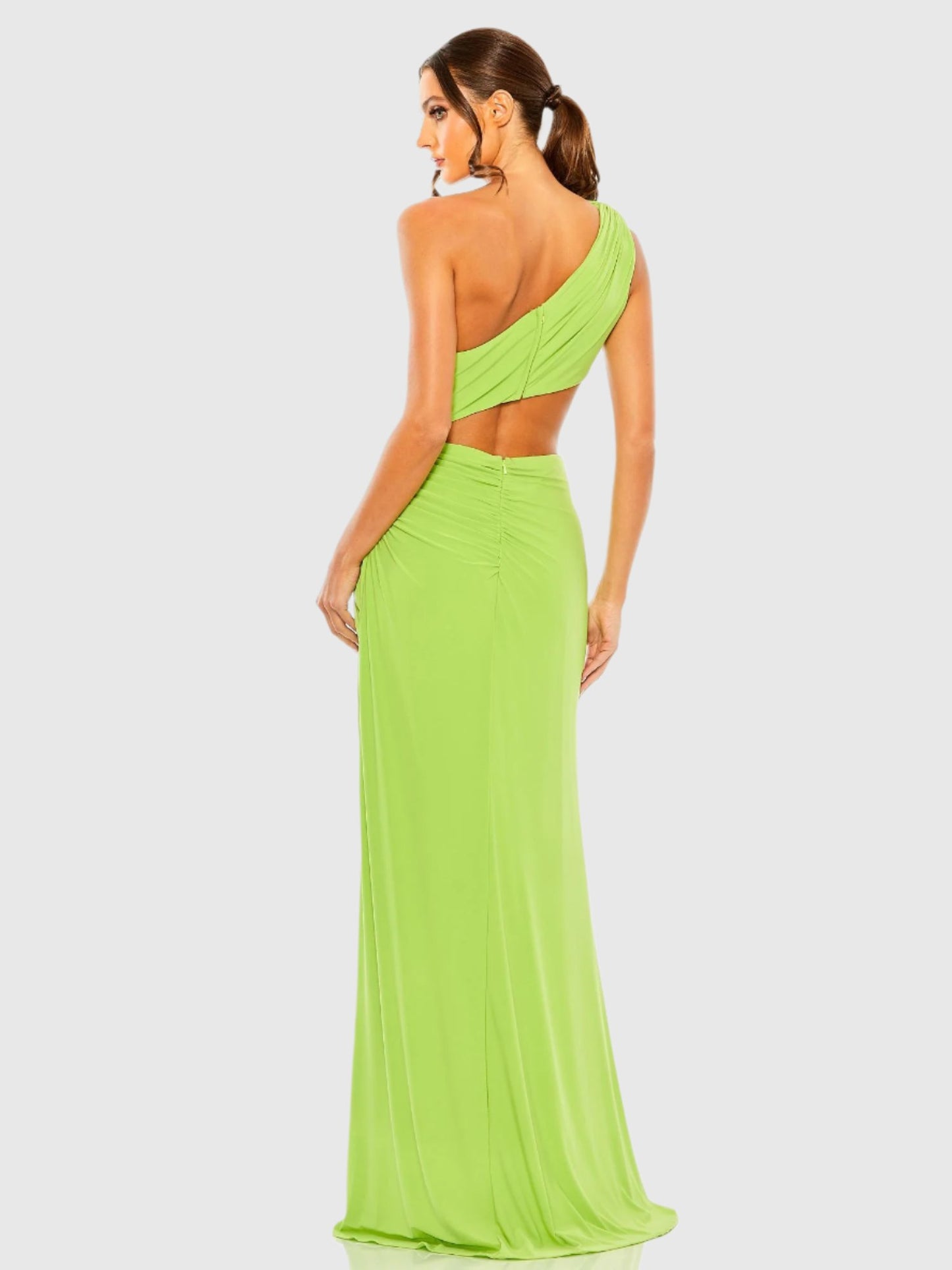 Cut Out One Shoulder Ruched Back Gown