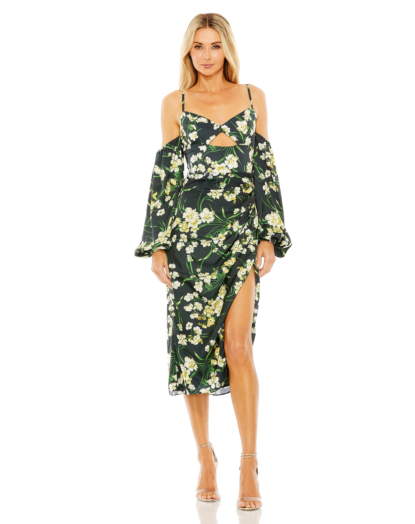 Vestido estampado floral ombro a ombro com decote em V | Amostra | Tamanho 2 