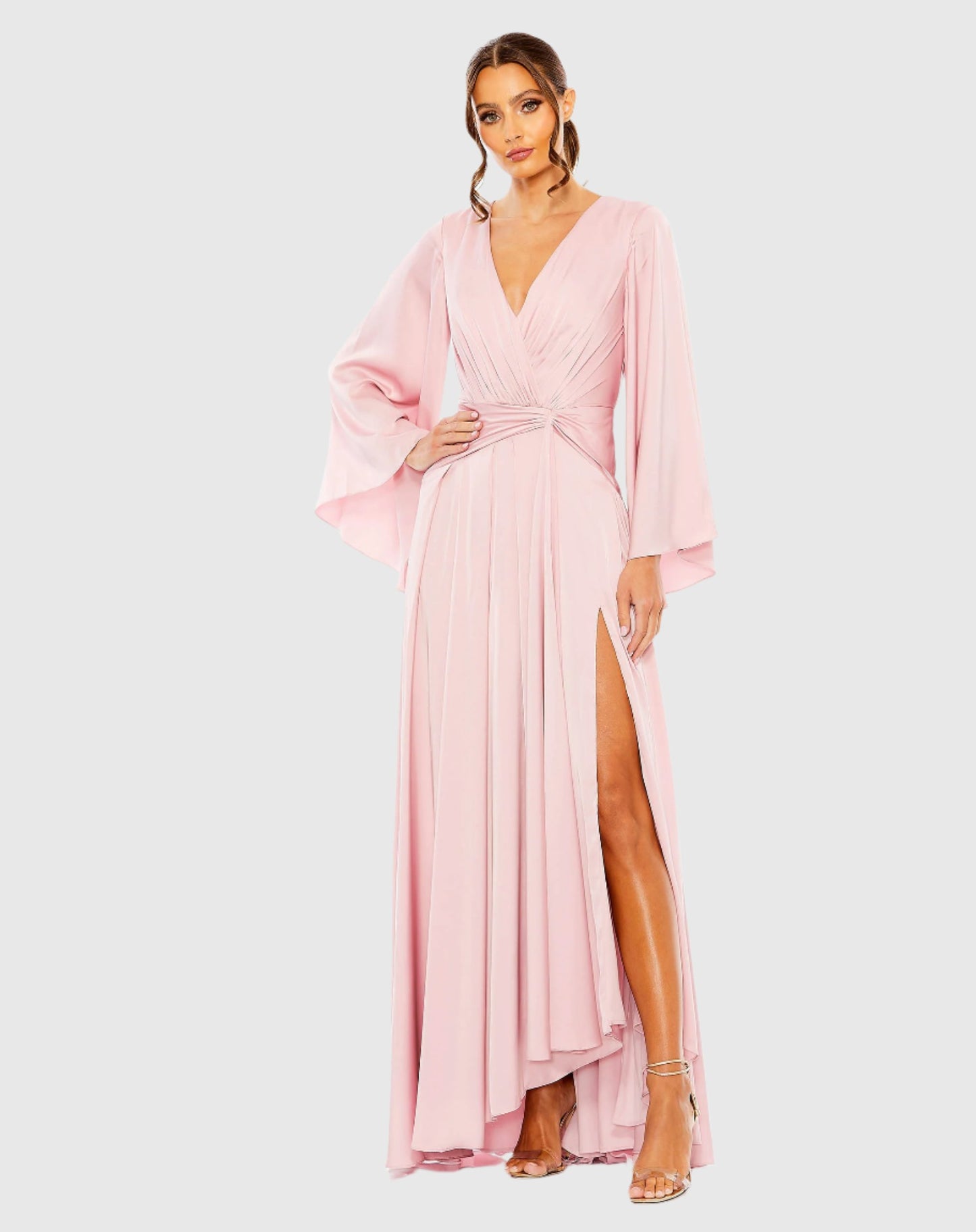 Long Sleeve V Neck High Slit Gown