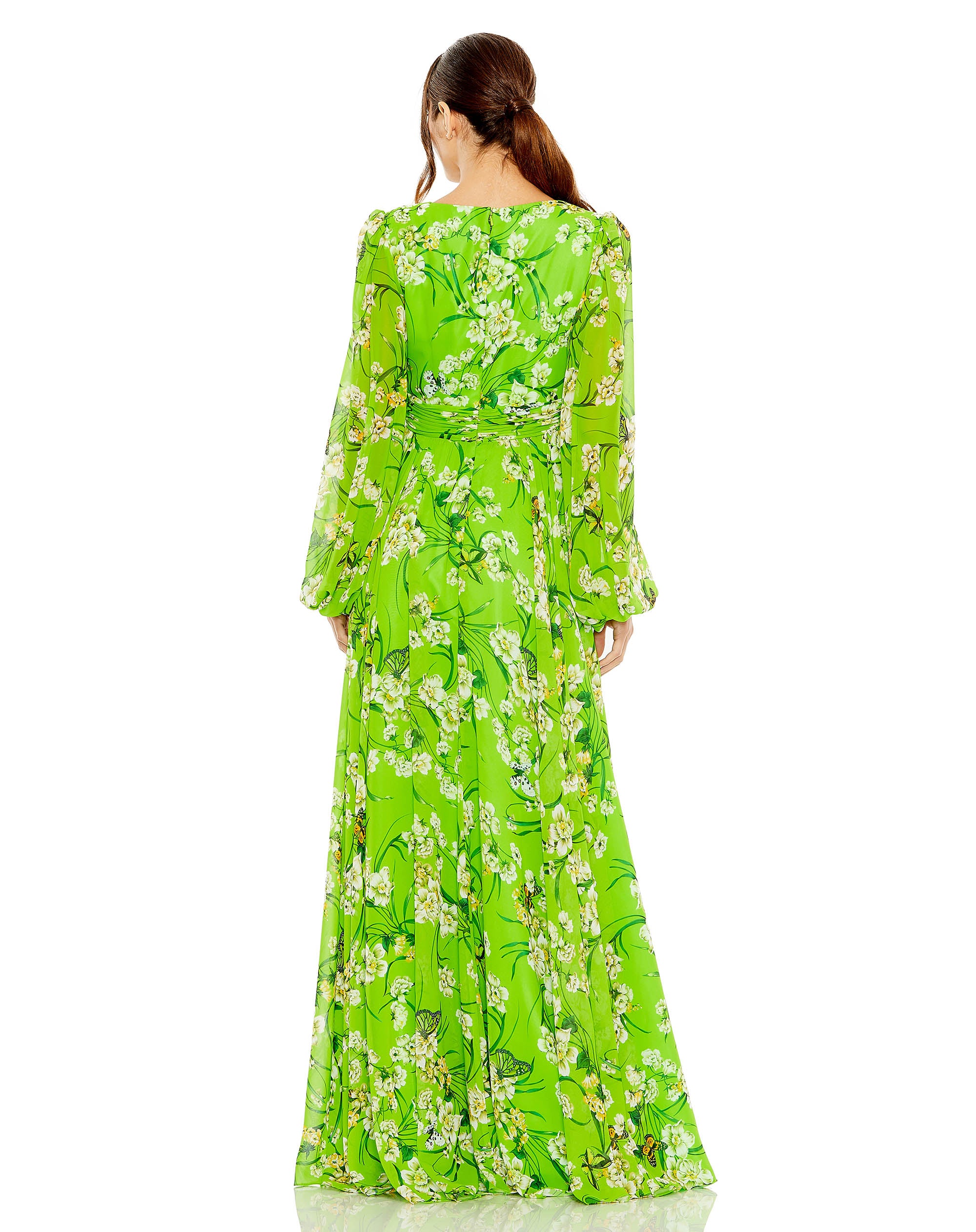 Puff Sleeve Floral Chiffon Gown