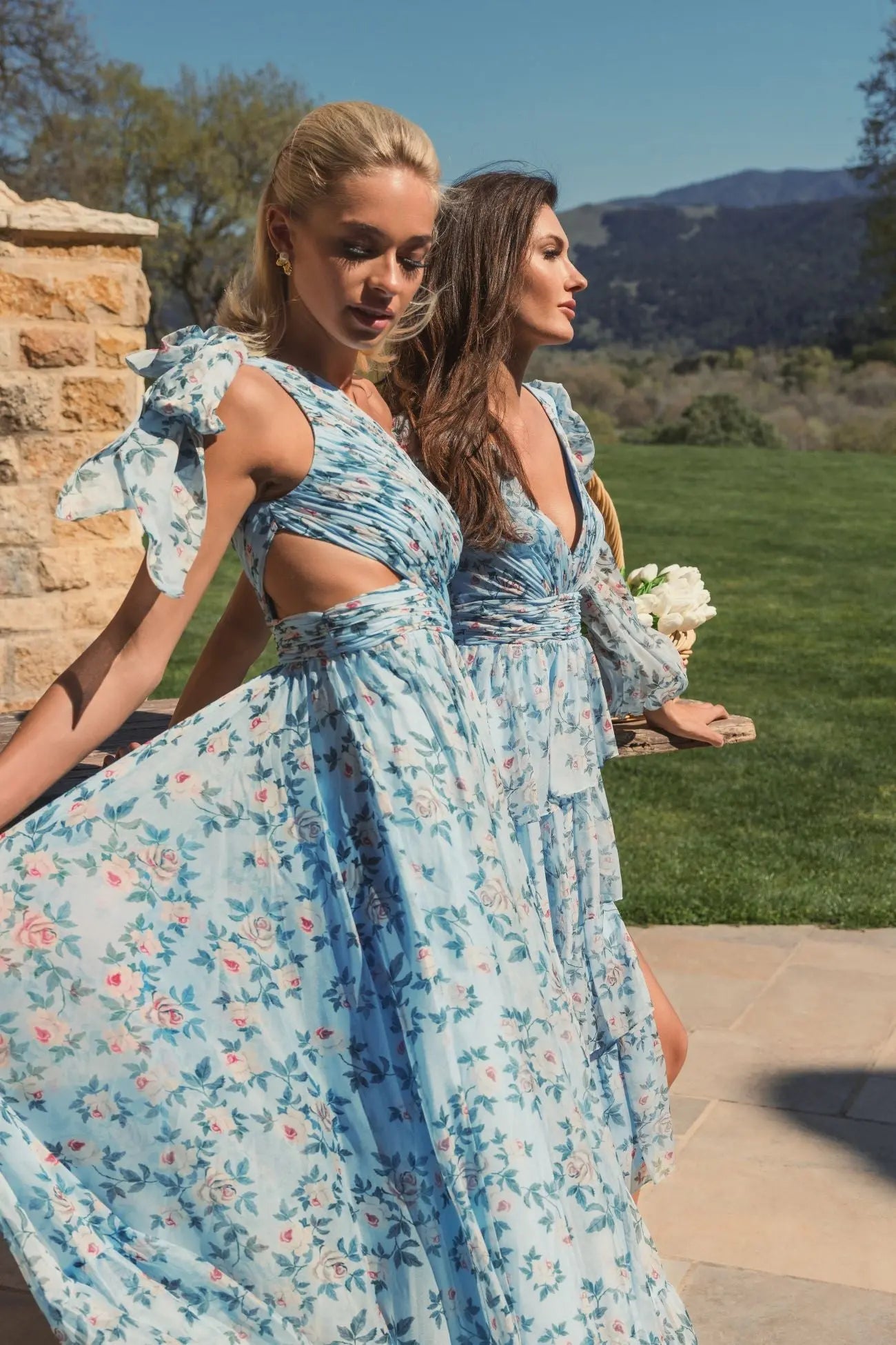 Blue Floral Chiffon One Shoulder Gown - Ieena for Mac Duggal