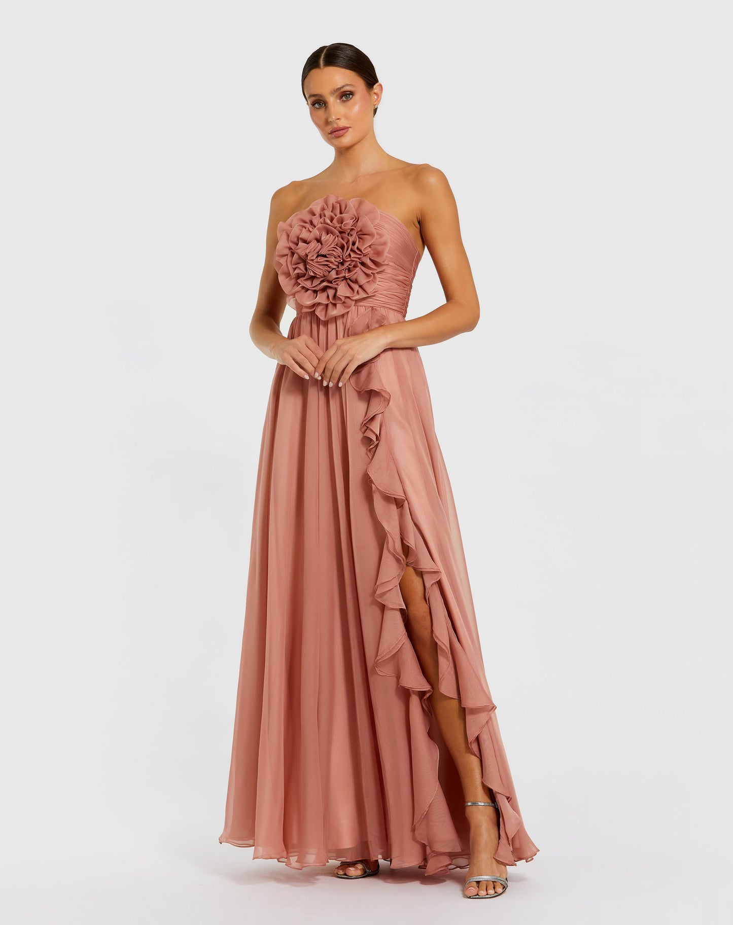 Strapless Chiffon Gown With Oversized 3D Flower Ieena for Mac Duggal